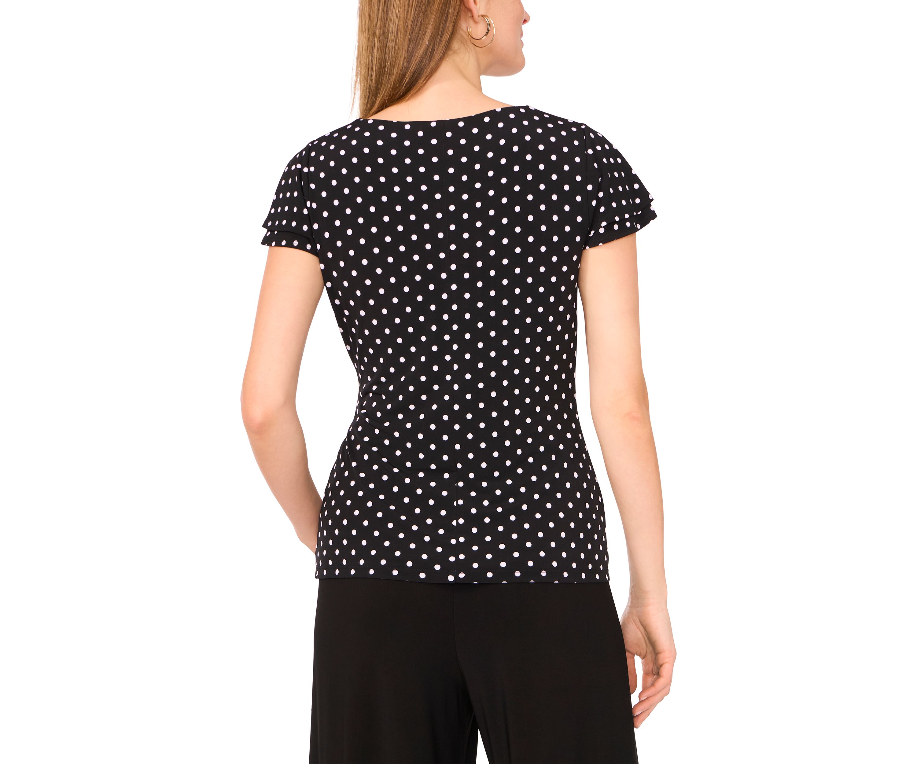 Womens Flutter Sleeve Wrap Dot Print Top