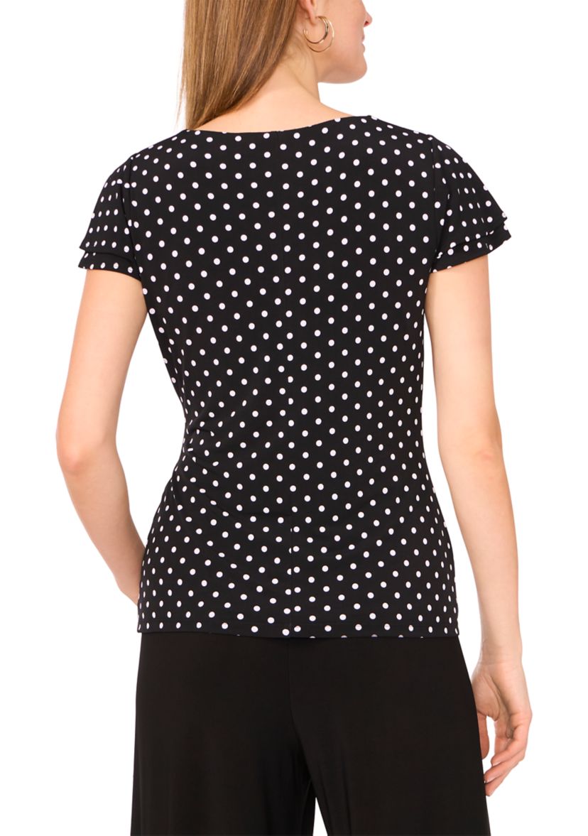 Womens Flutter Sleeve Wrap Dot Print Top
