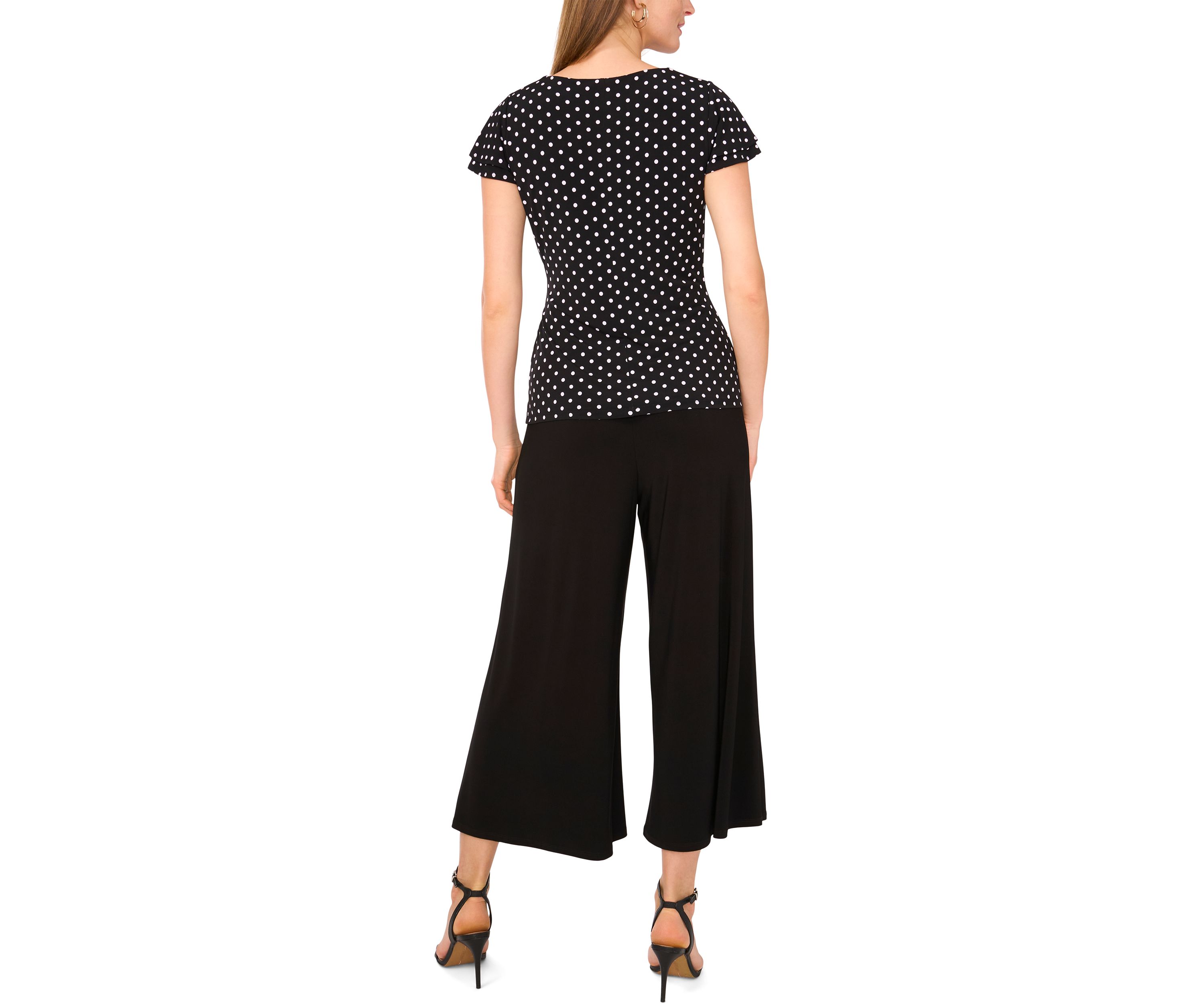 Womens Flutter Sleeve Wrap Dot Print Top