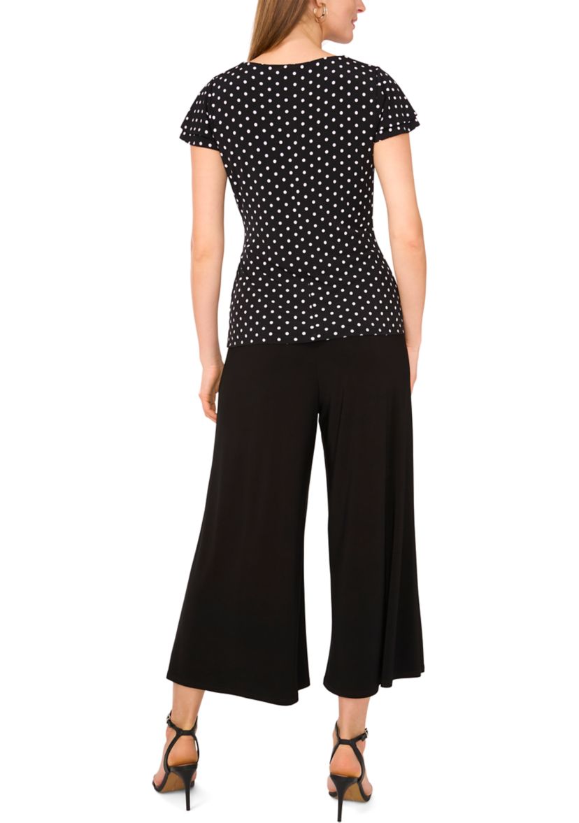 Womens Flutter Sleeve Wrap Dot Print Top