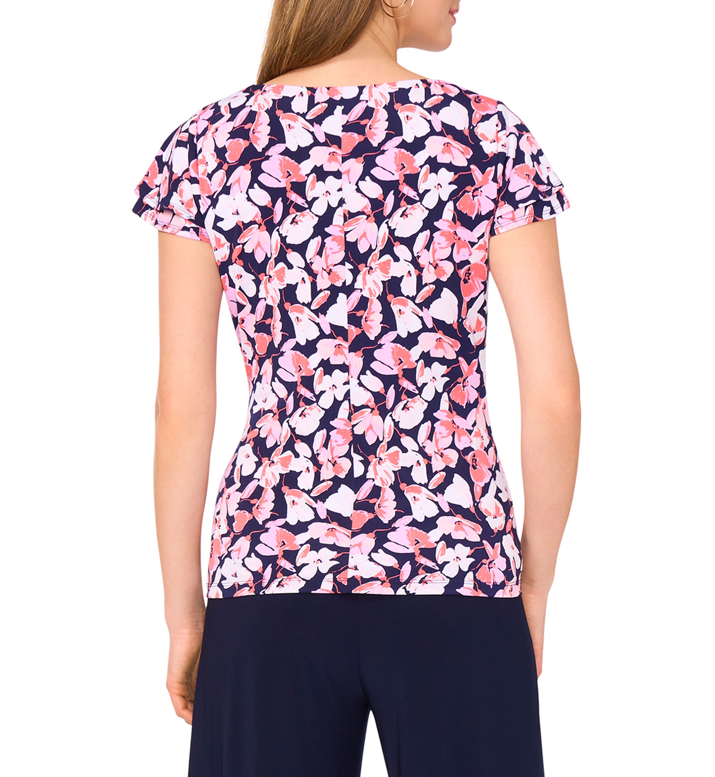Womens Flutter Sleeve Floral Wrap Top 