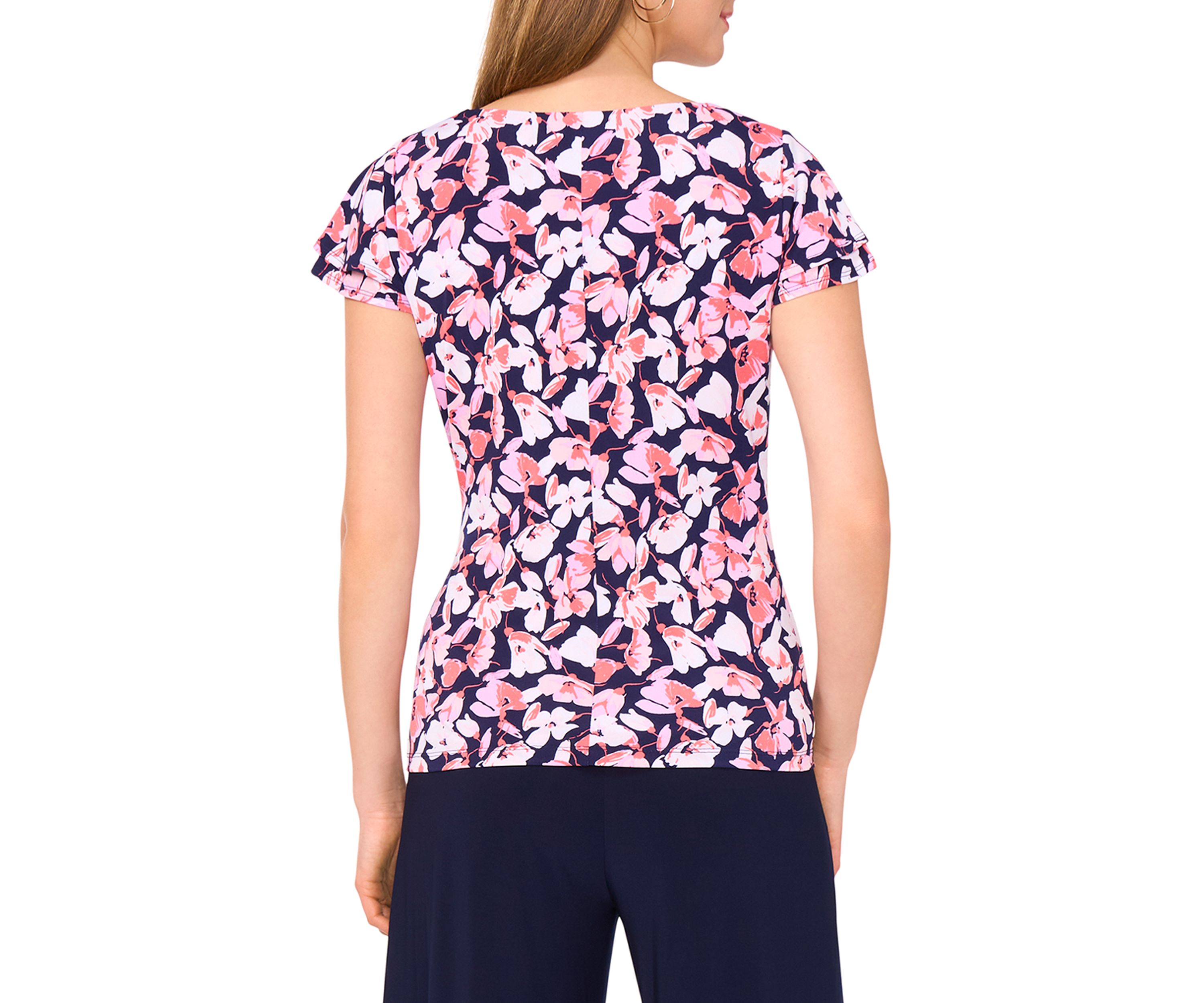 Womens Flutter Sleeve Floral Wrap Top 