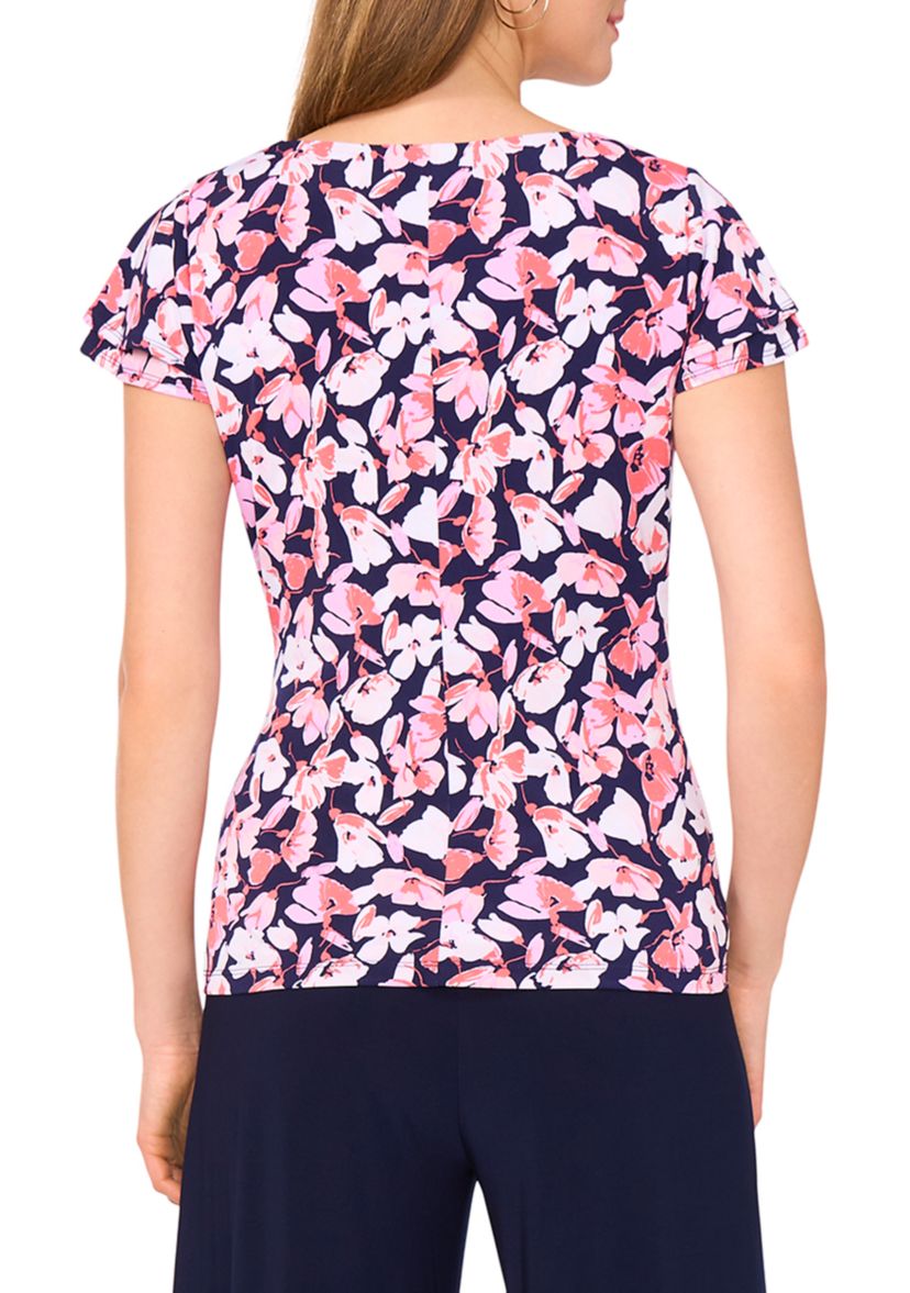 Womens Flutter Sleeve Floral Wrap Top 
