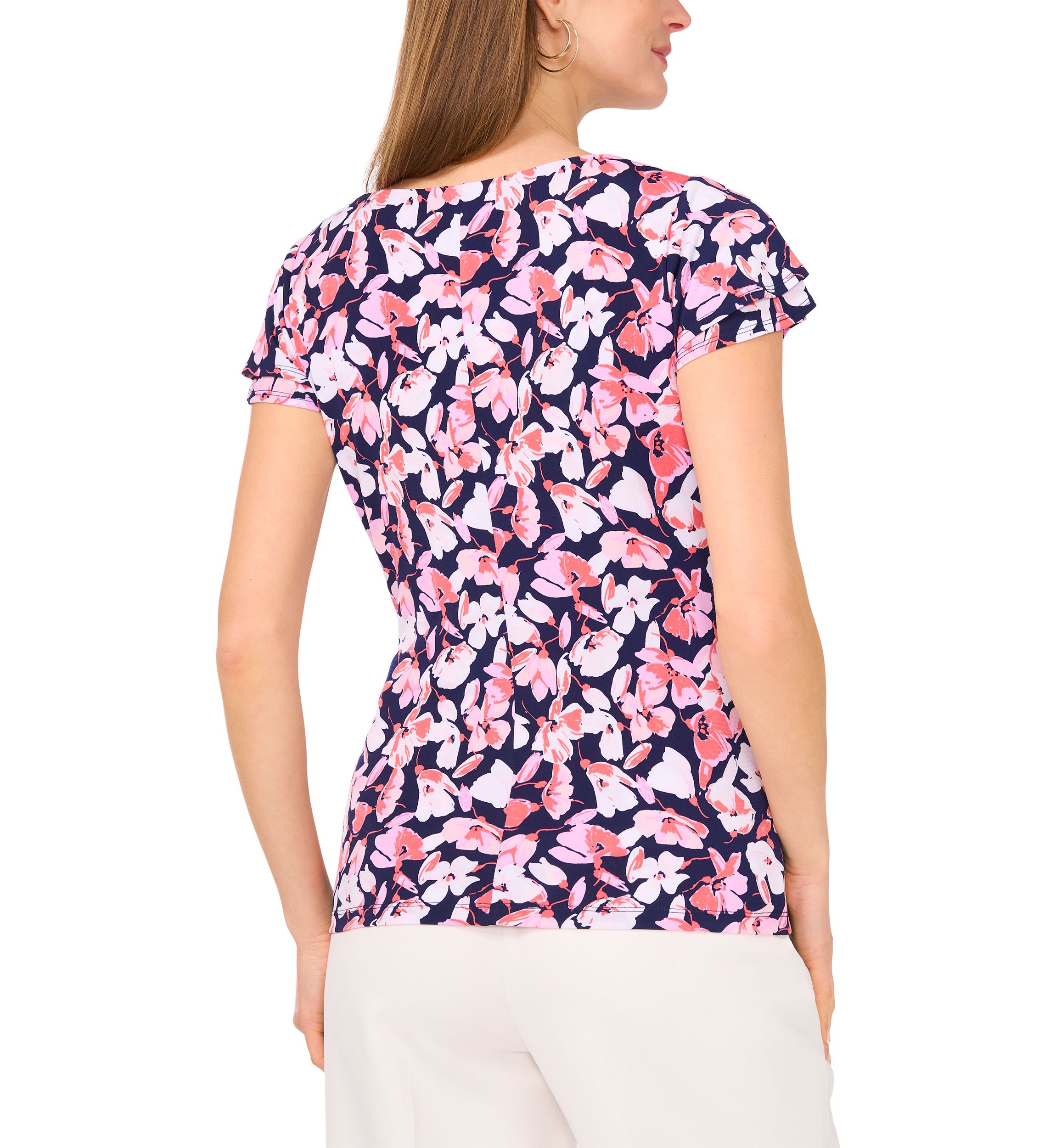 Womens Flutter Sleeve Floral Wrap Top 