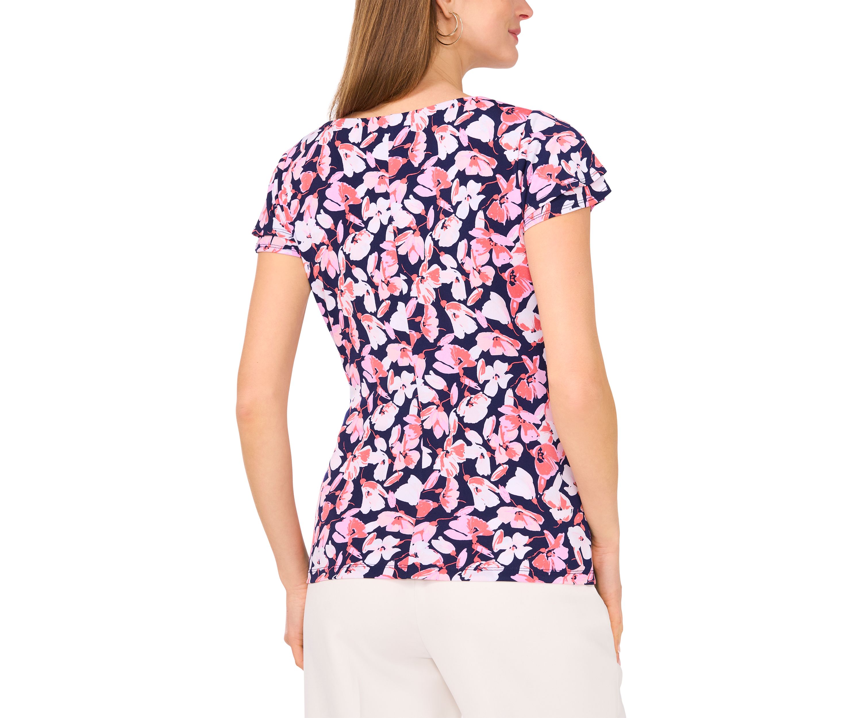 Womens Flutter Sleeve Floral Wrap Top 