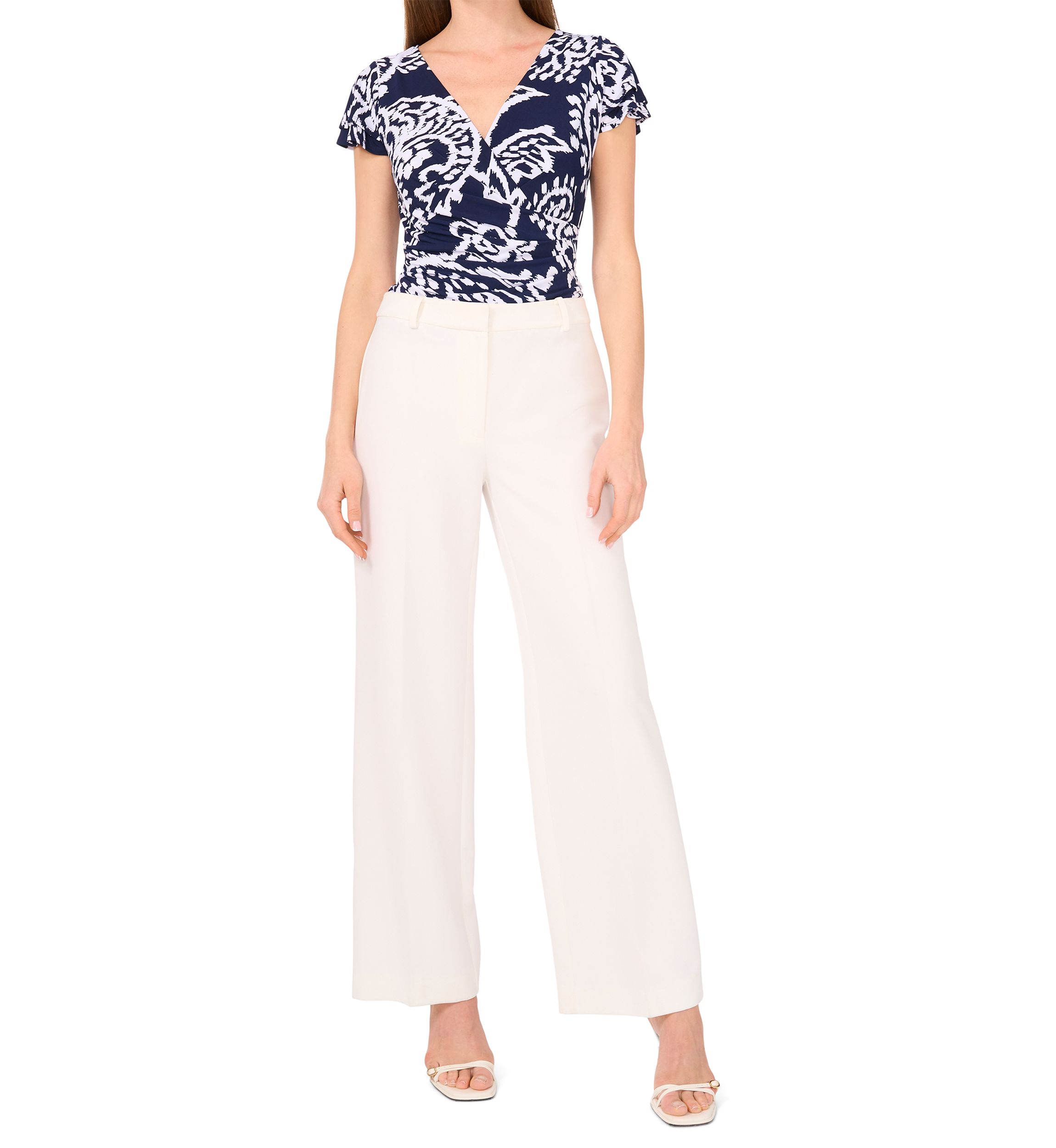 	  Womens Flutter Sleeve Printed Wrap Top 