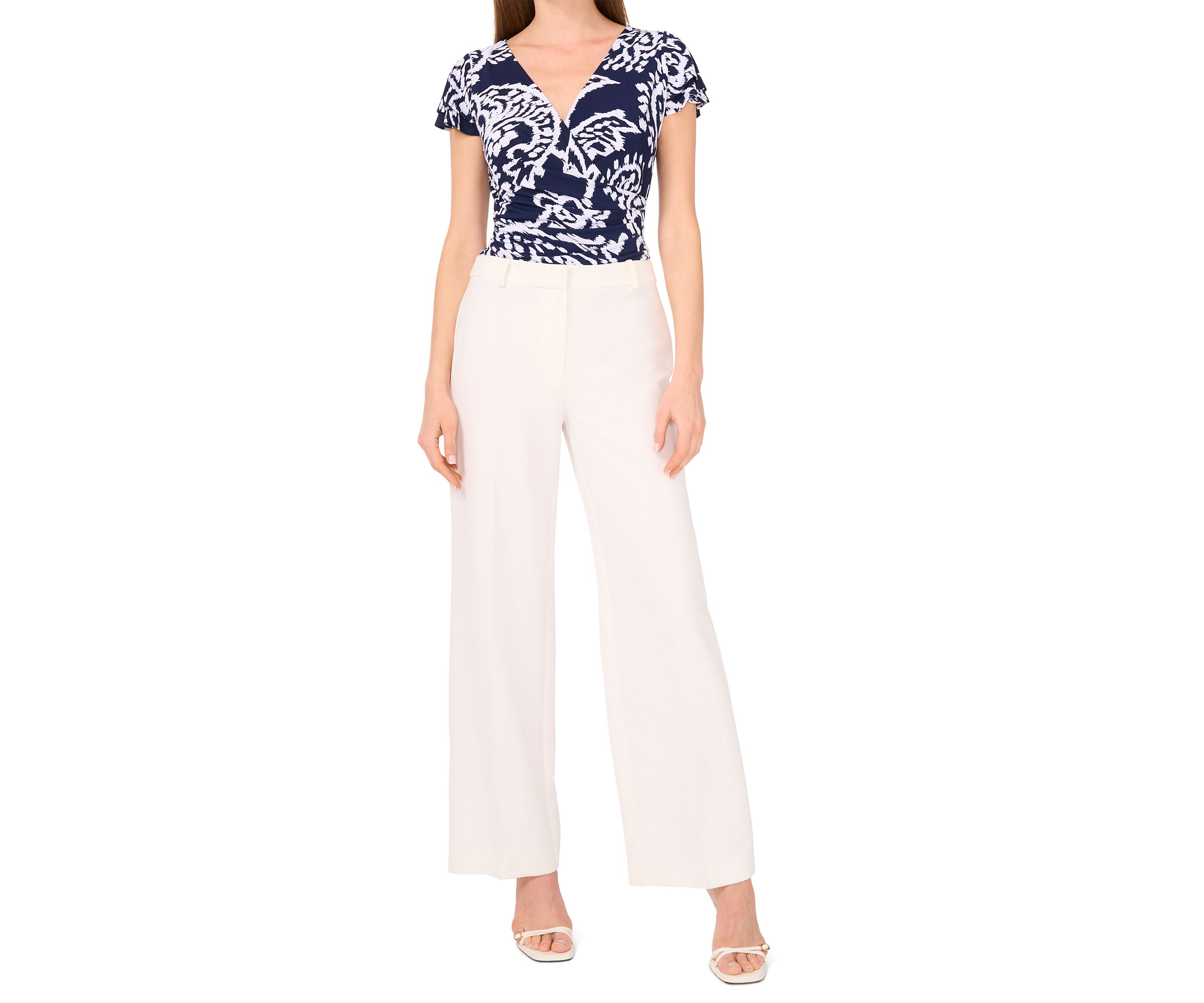	  Womens Flutter Sleeve Printed Wrap Top 