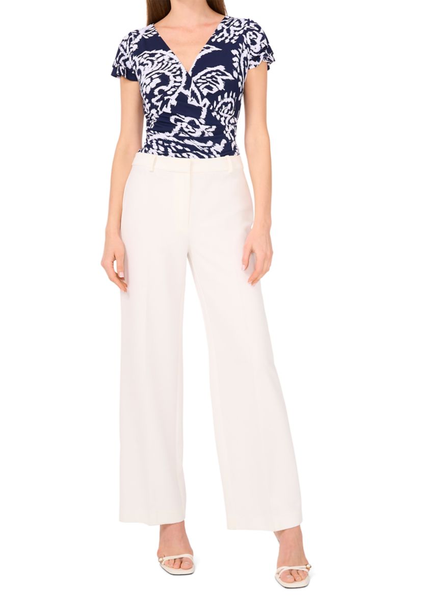 	  Womens Flutter Sleeve Printed Wrap Top 
