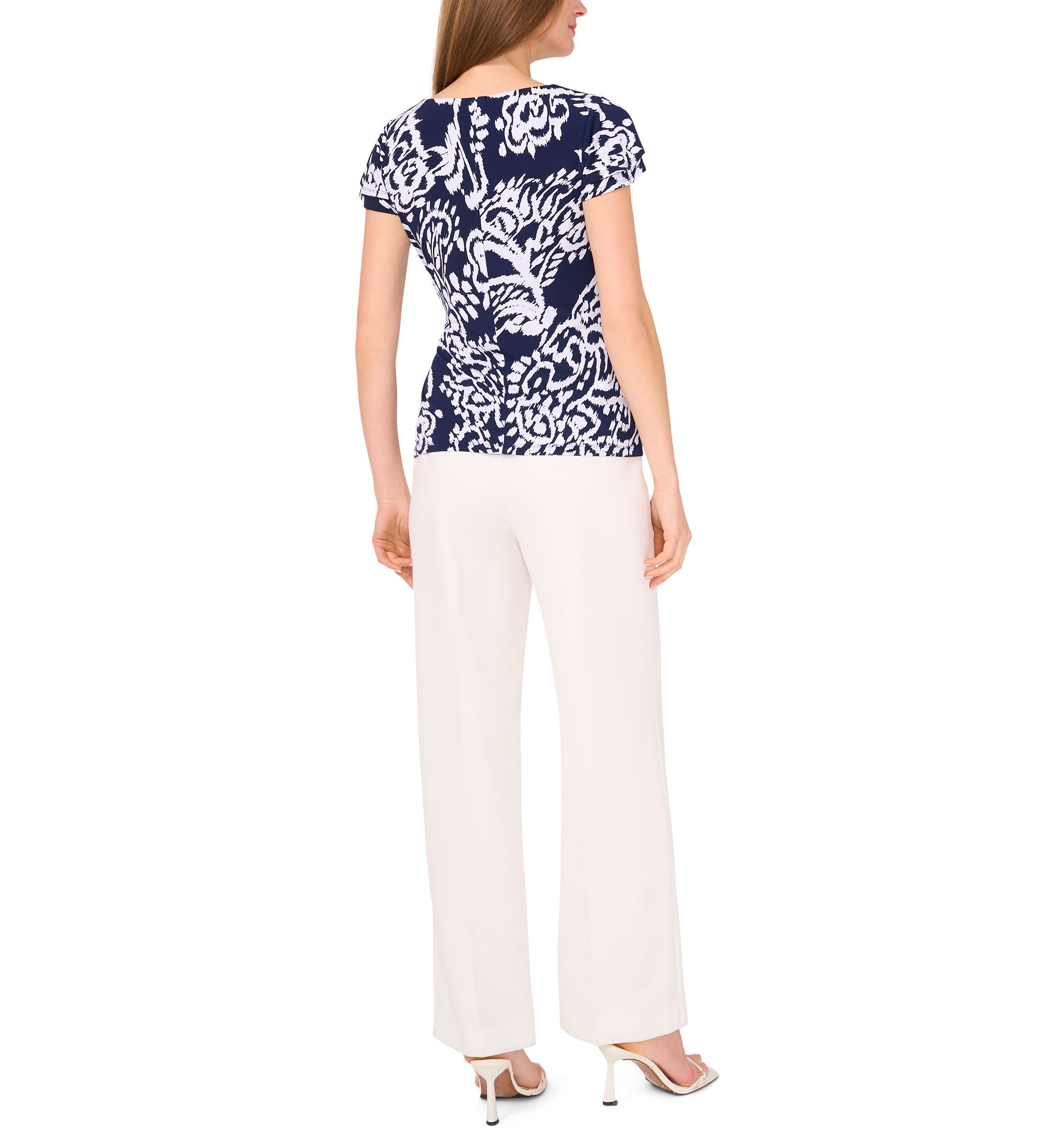 	  Womens Flutter Sleeve Printed Wrap Top 