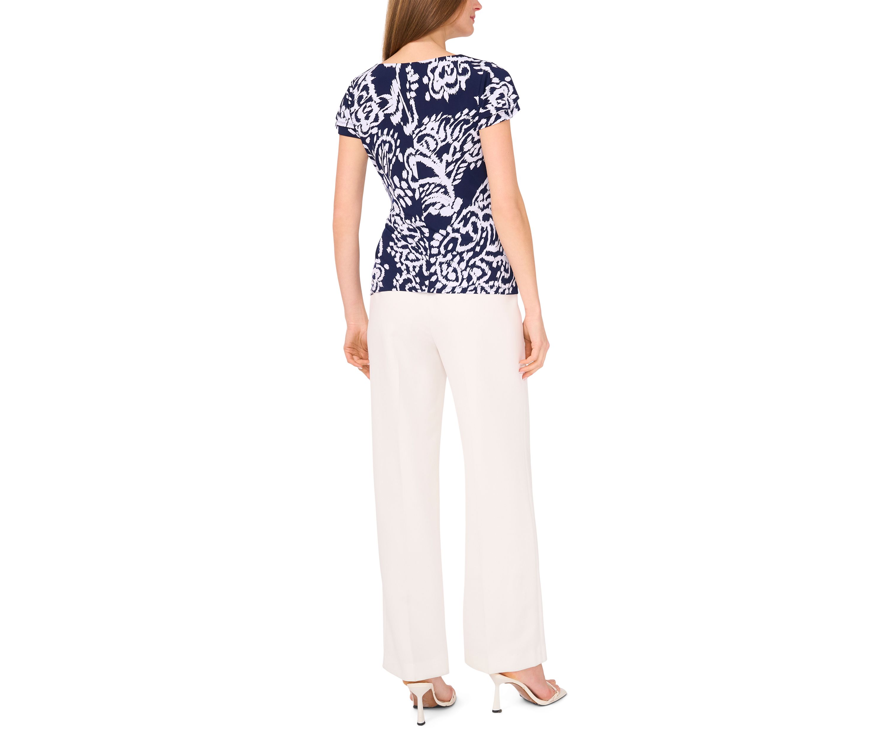 	  Womens Flutter Sleeve Printed Wrap Top 