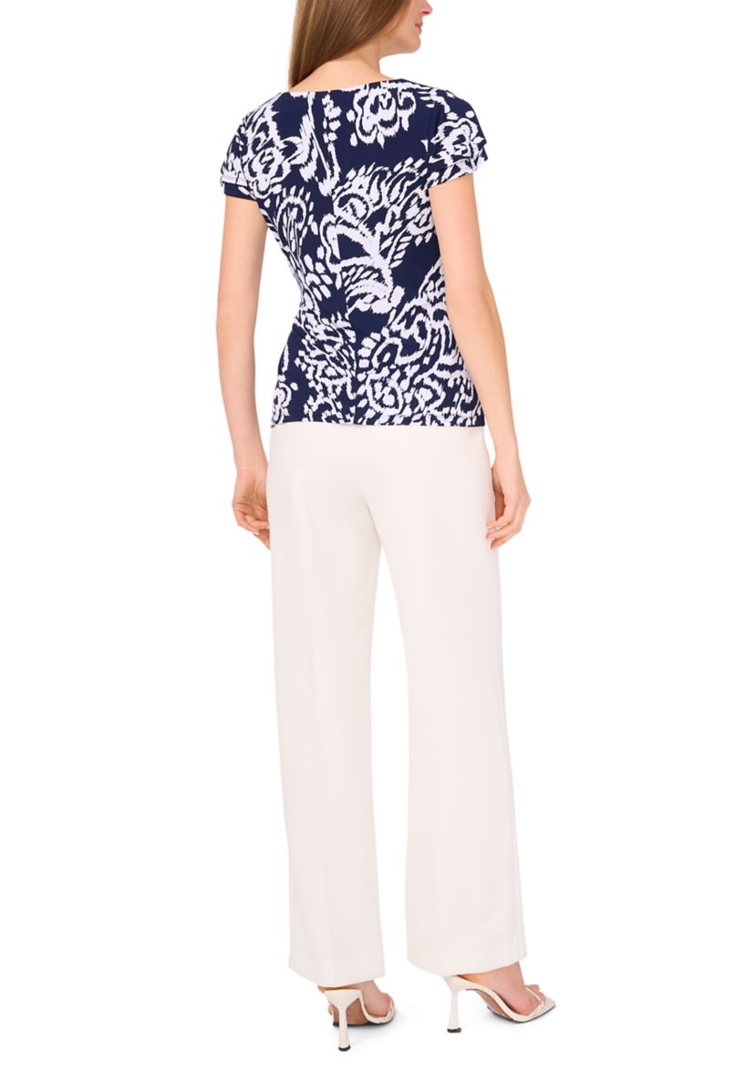 	  Womens Flutter Sleeve Printed Wrap Top 