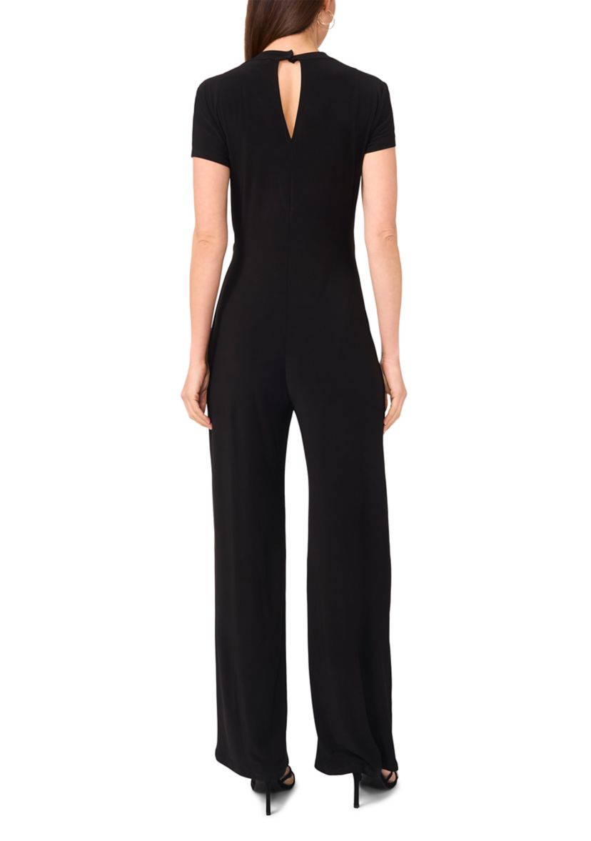 Womens Short Sleeve Side Buckle V-Neck Wrap Jumpsuit 