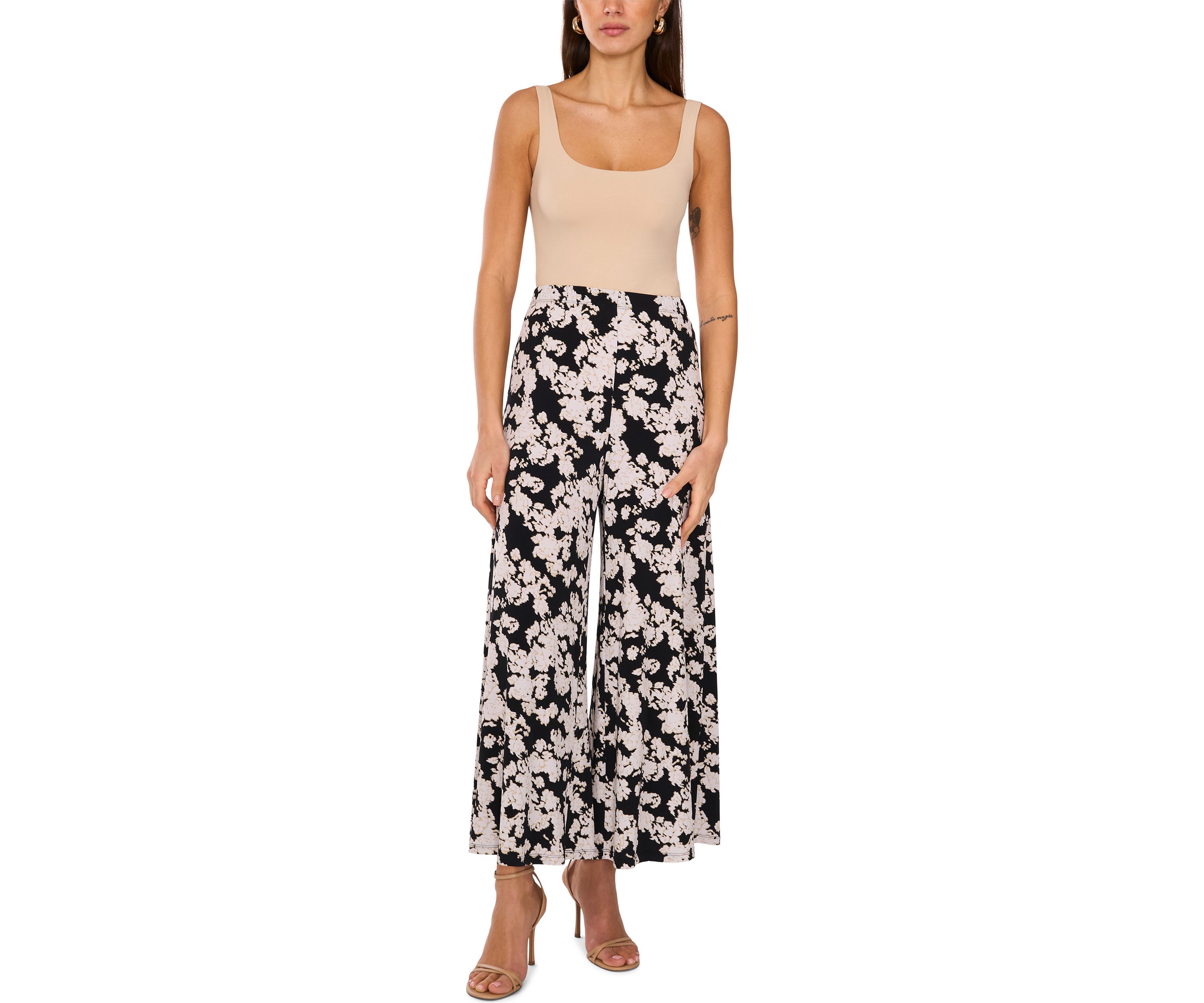 Womens Pull On Floral Cropped Pants
