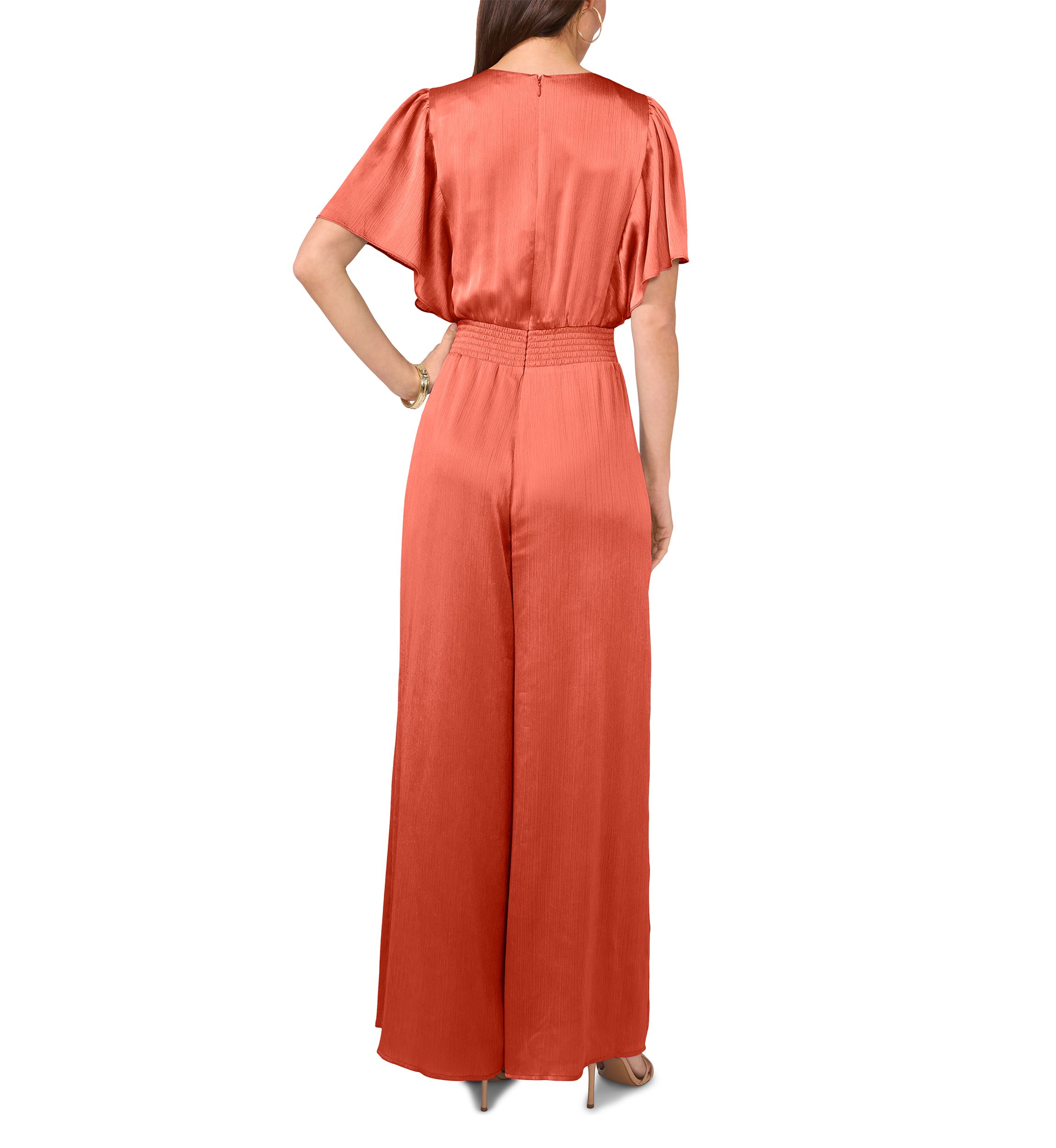 Womens Flutter Sleeve V-Neck Smock Waist Jumpsuit 