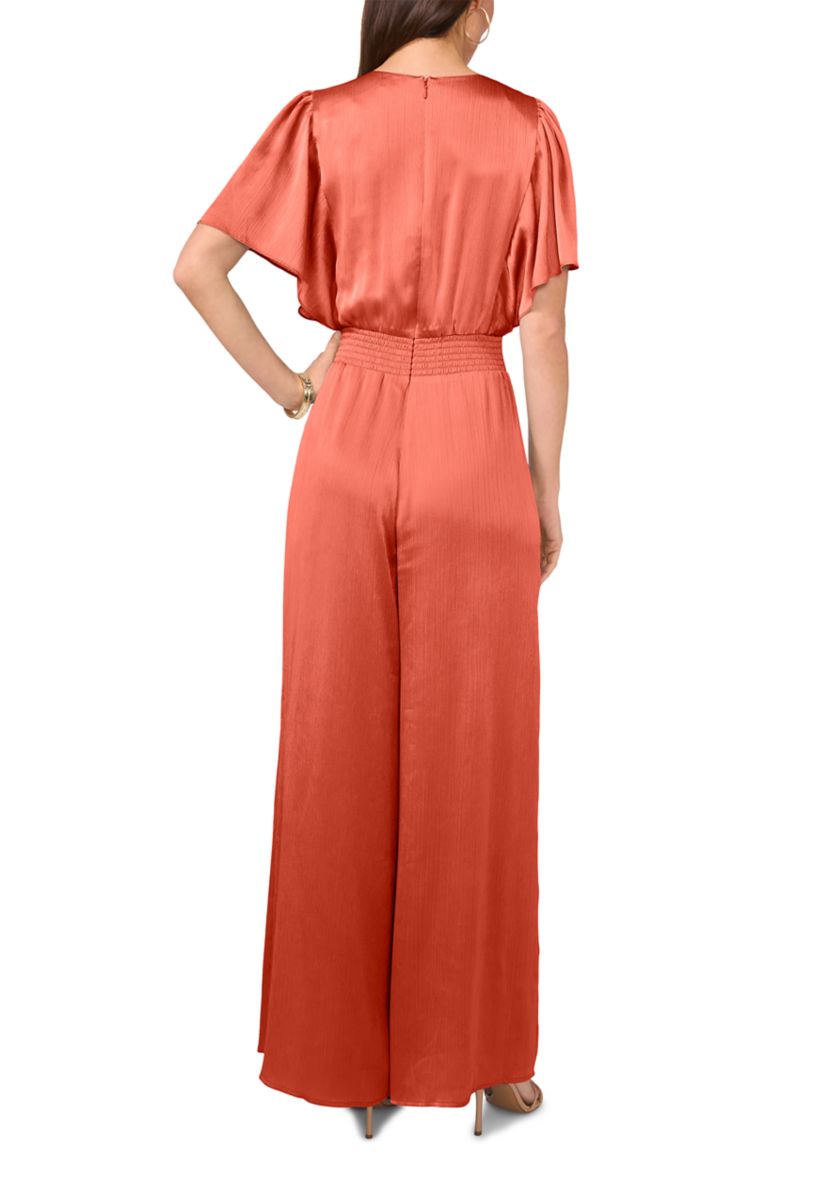 Womens Flutter Sleeve V-Neck Smock Waist Jumpsuit 