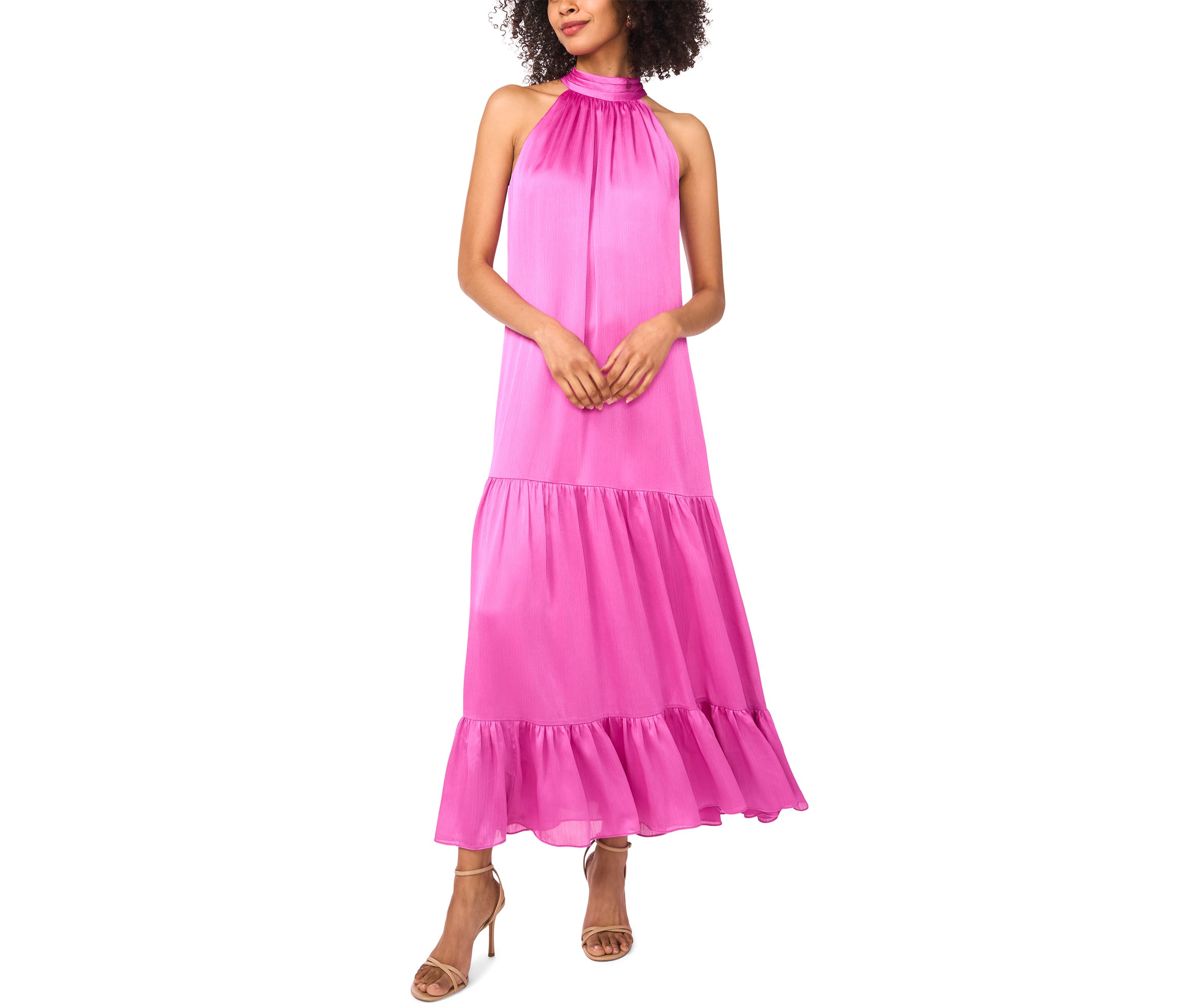 Womens Halter Tier Bow Back Tiered Dress