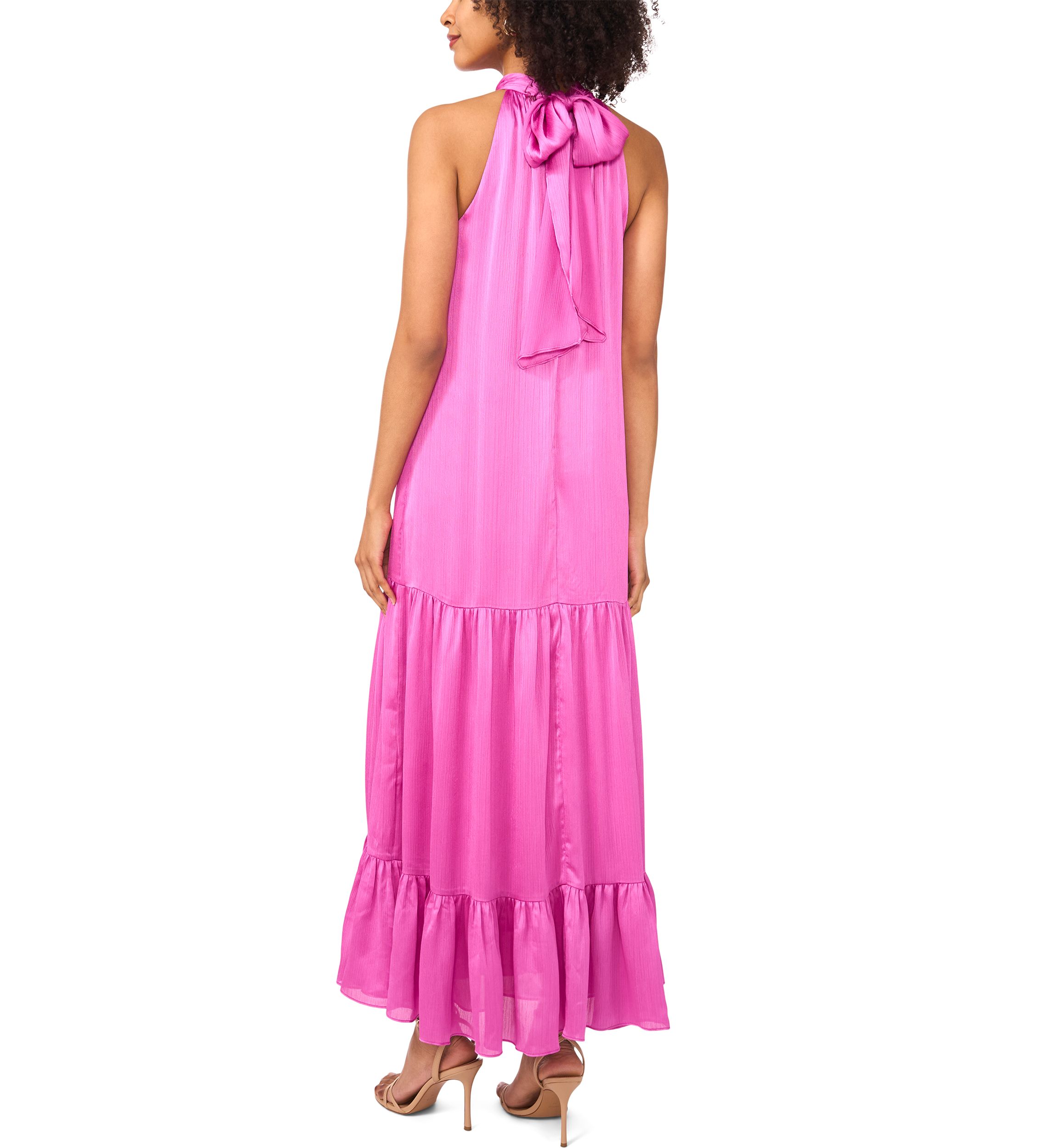 Womens Halter Tier Bow Back Tiered Dress