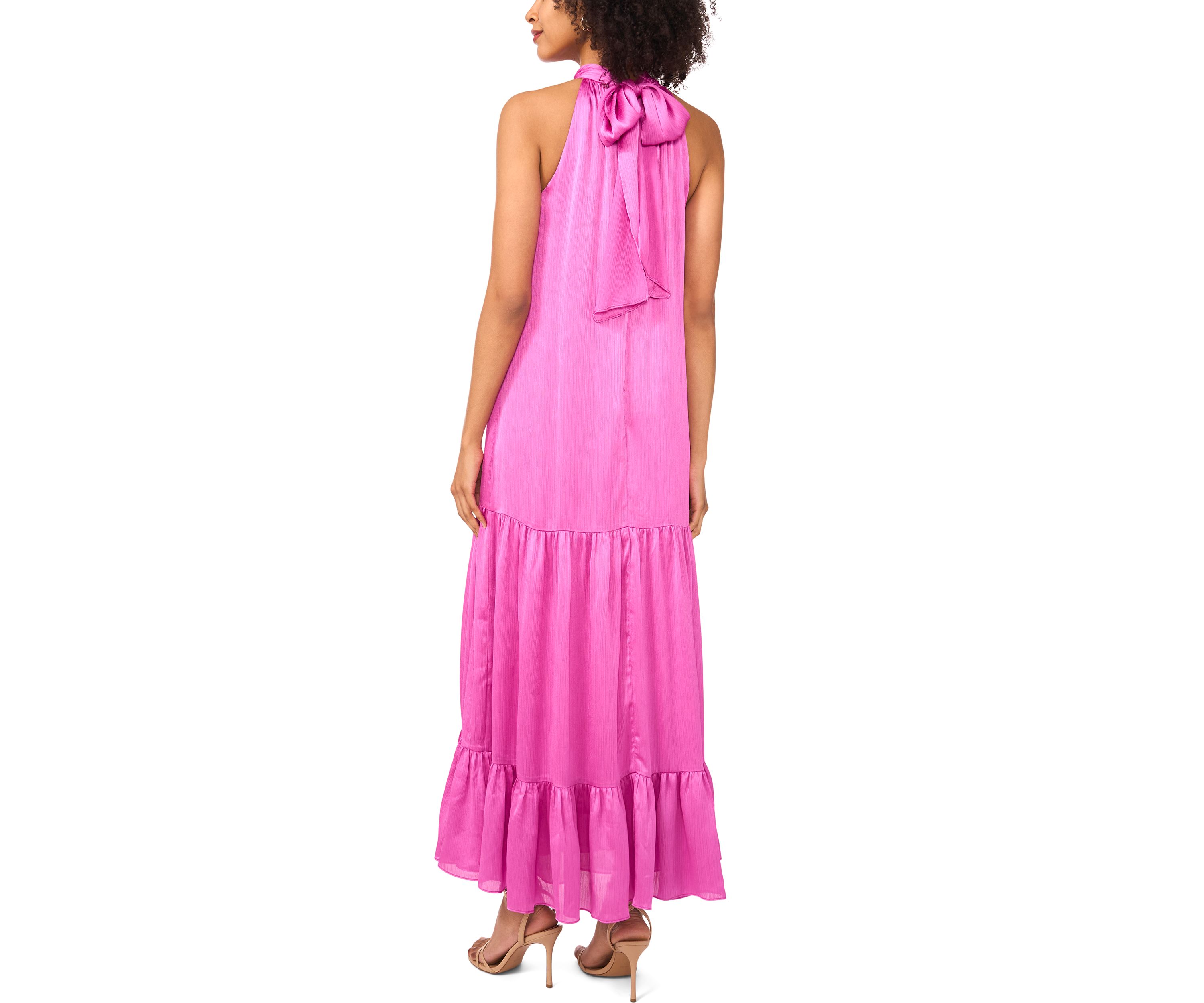 Womens Halter Tier Bow Back Tiered Dress