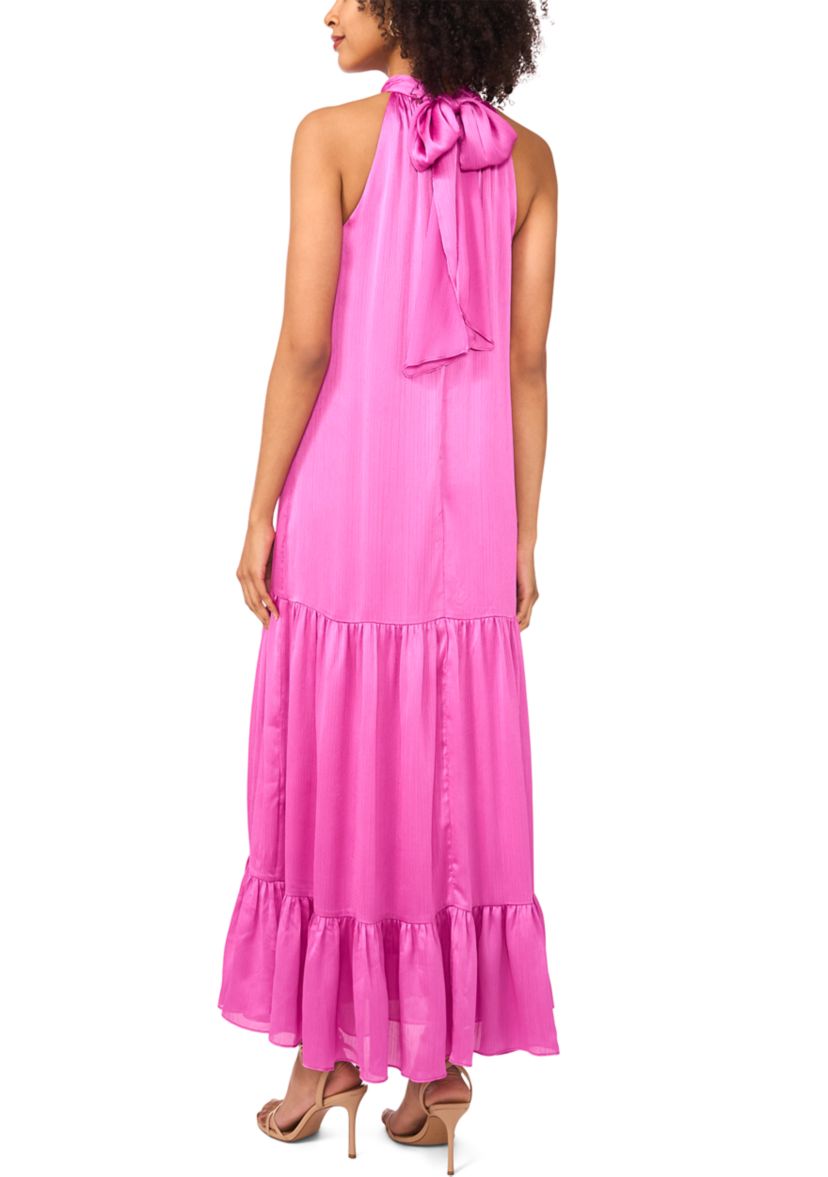 Womens Halter Tier Bow Back Tiered Dress