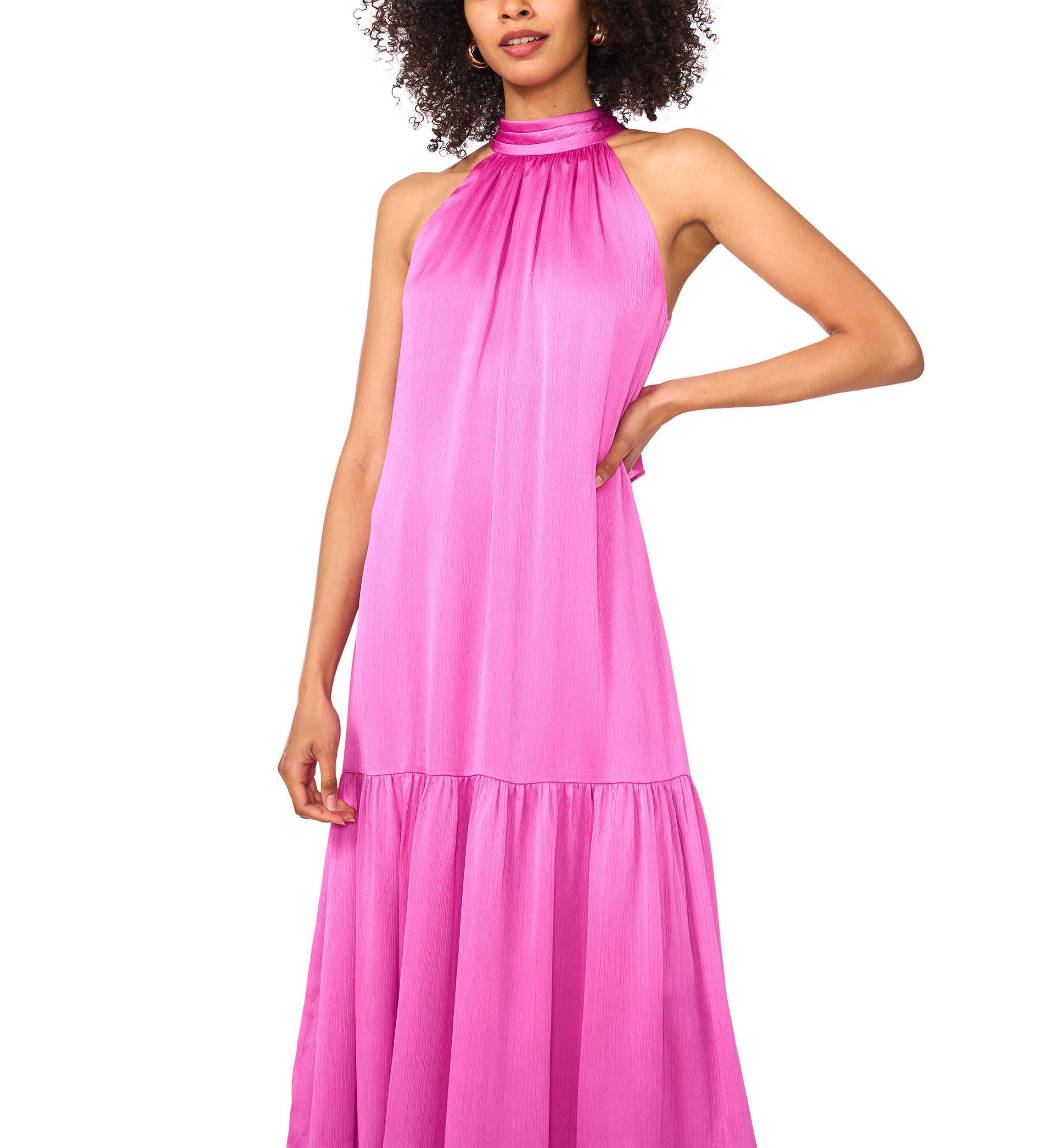 Womens Halter Tier Bow Back Tiered Dress