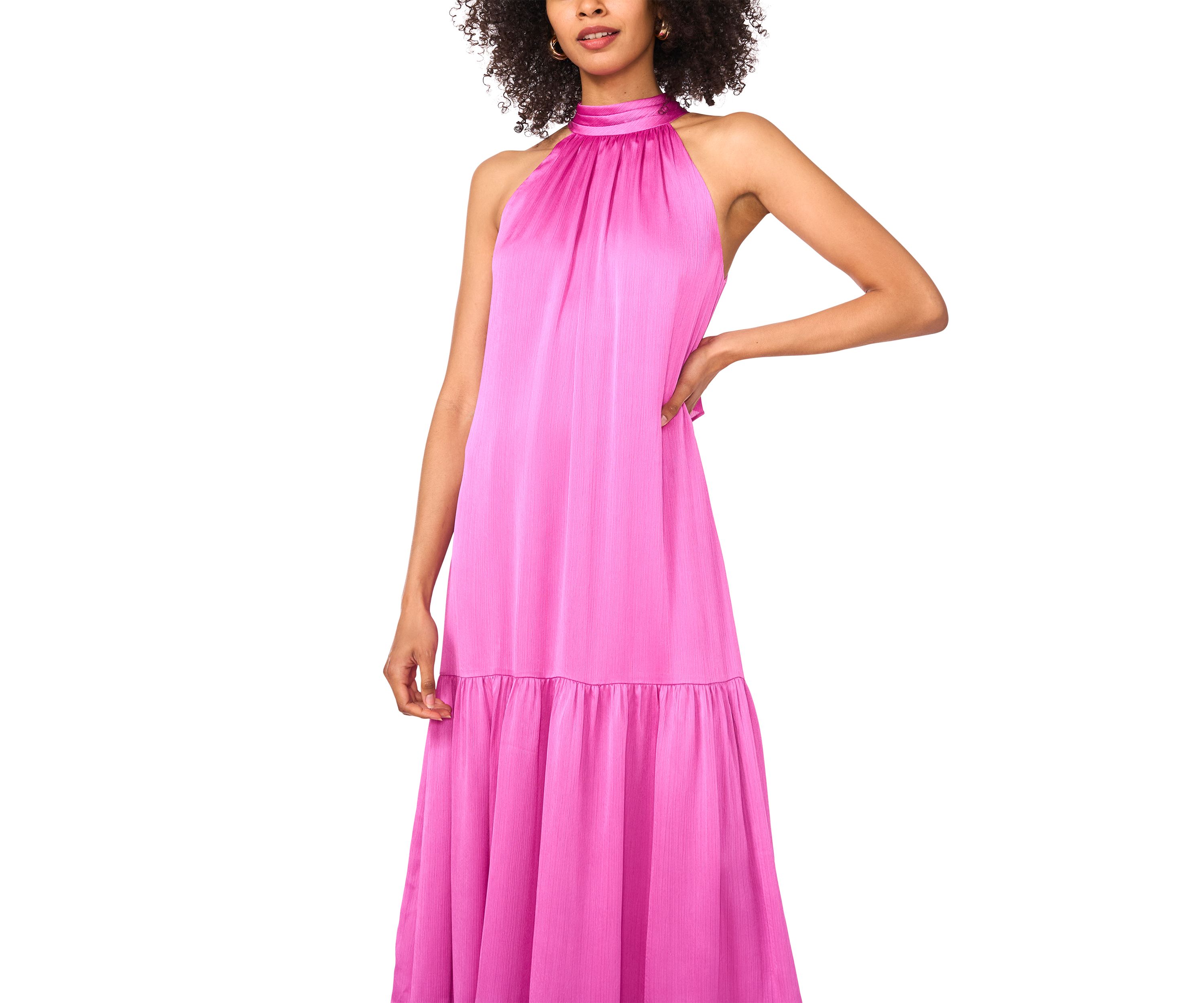 Womens Halter Tier Bow Back Tiered Dress