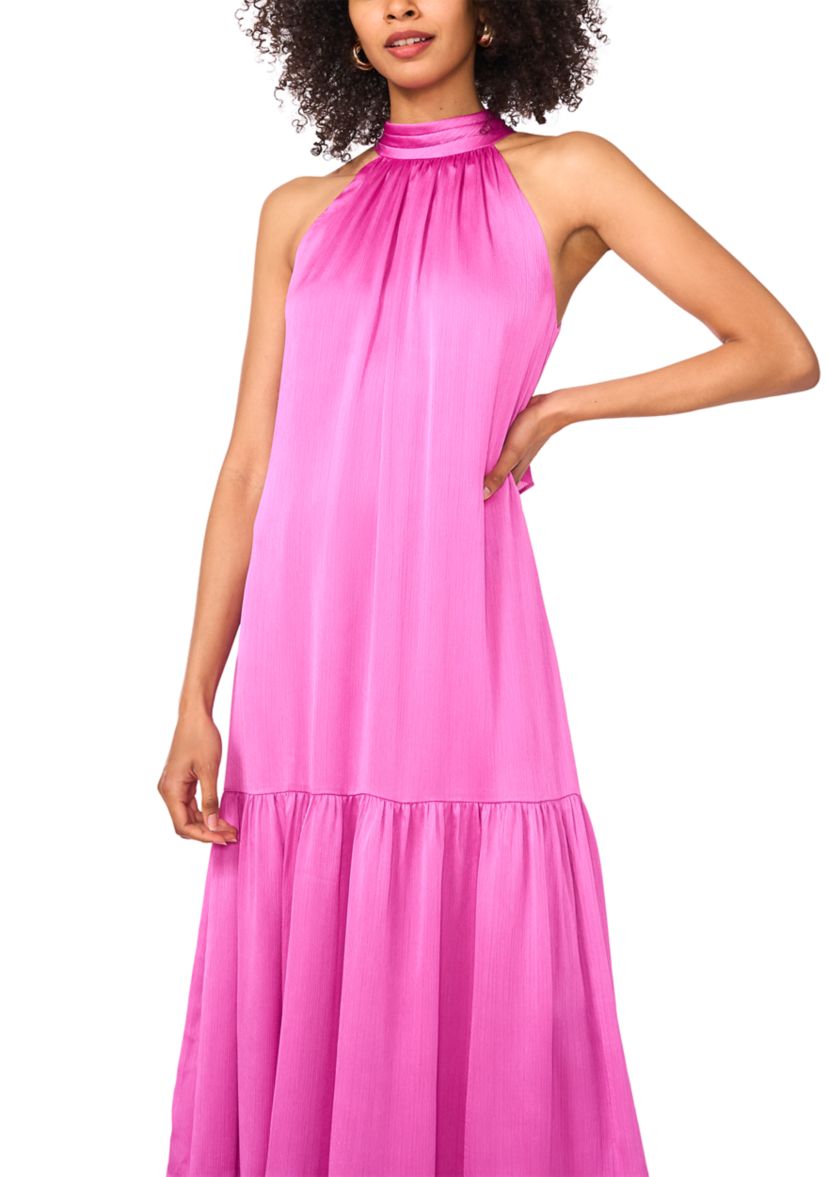 Womens Halter Tier Bow Back Tiered Dress