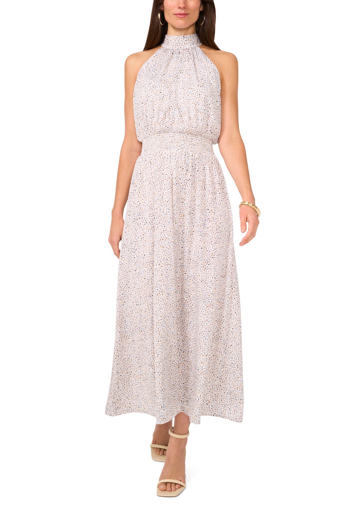 Womens Halter Tie Back Multi Dot Midi Dress