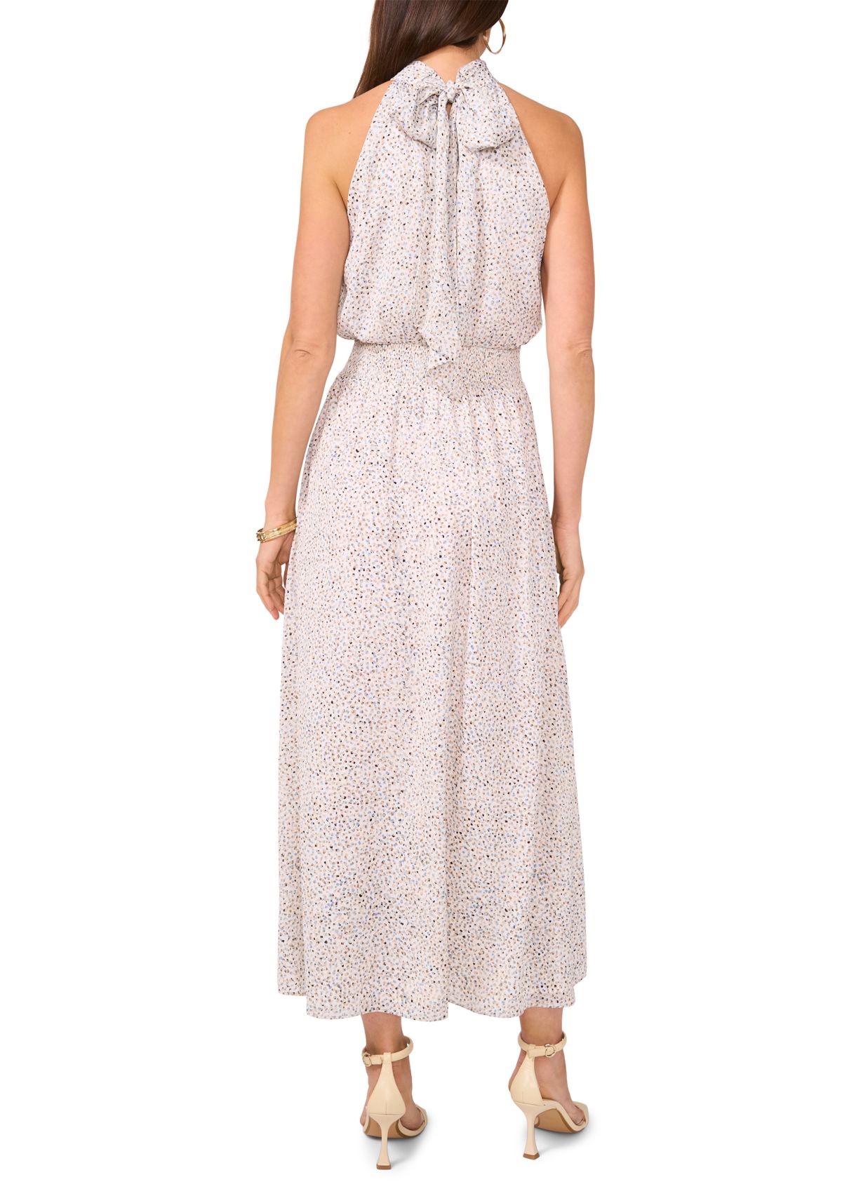 Womens Halter Tie Back Multi Dot Midi Dress