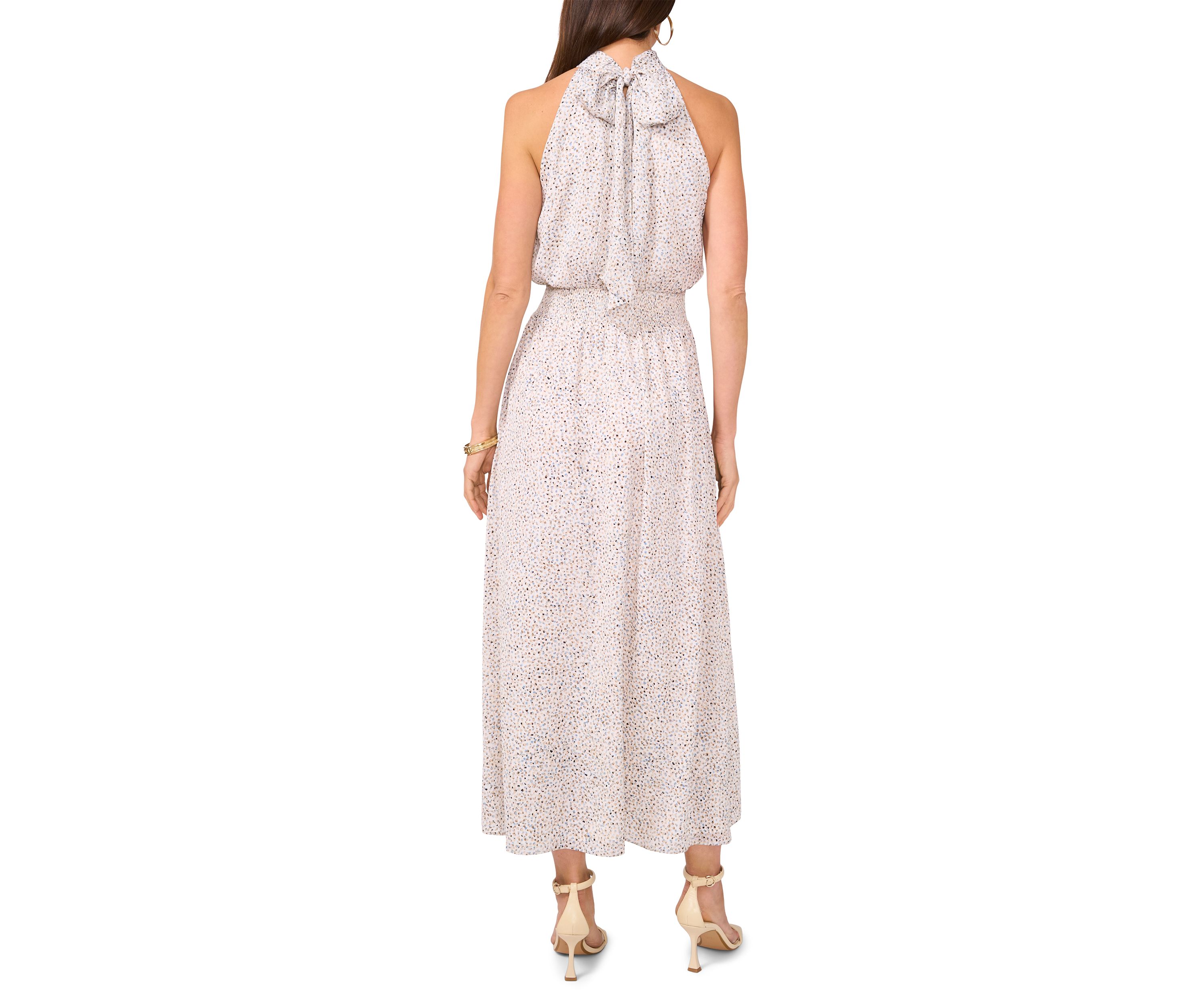Womens Halter Tie Back Multi Dot Midi Dress