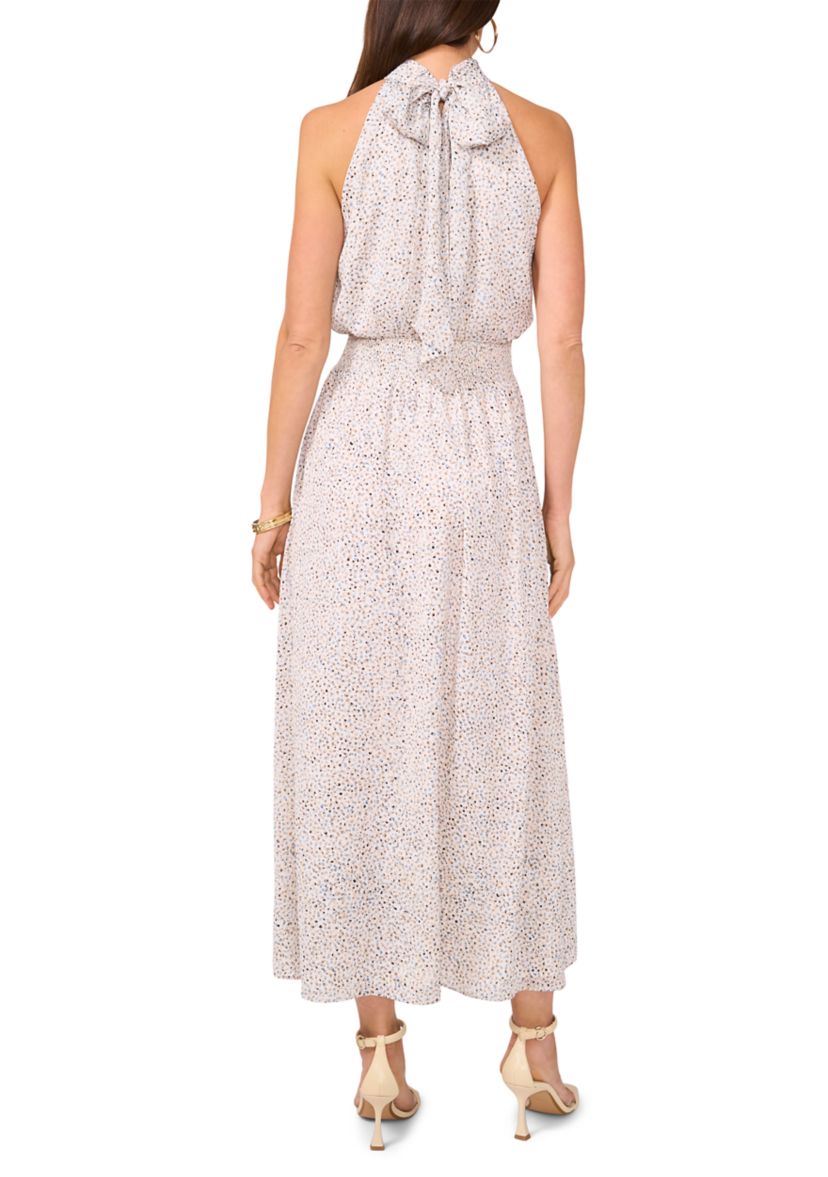 Womens Halter Tie Back Multi Dot Midi Dress