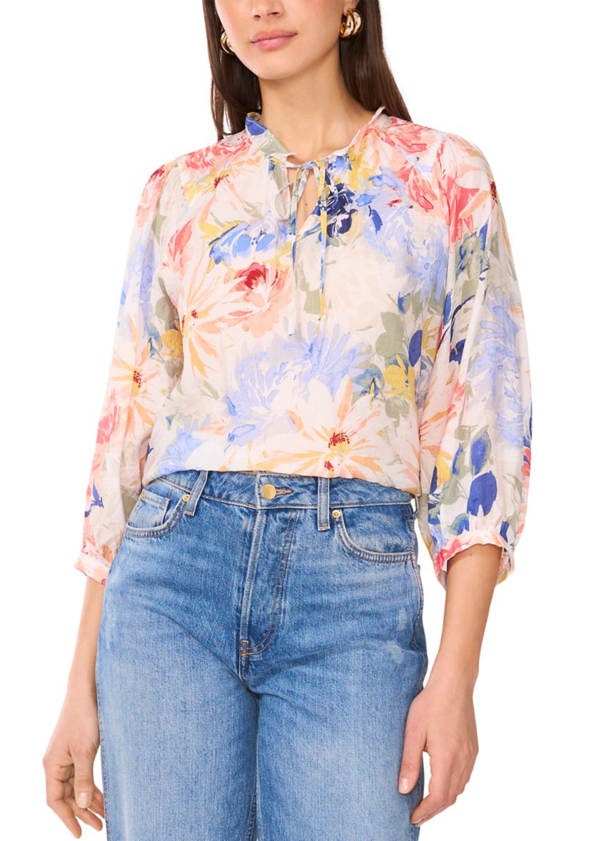 Womens Floral Printed Split Neck Blouse