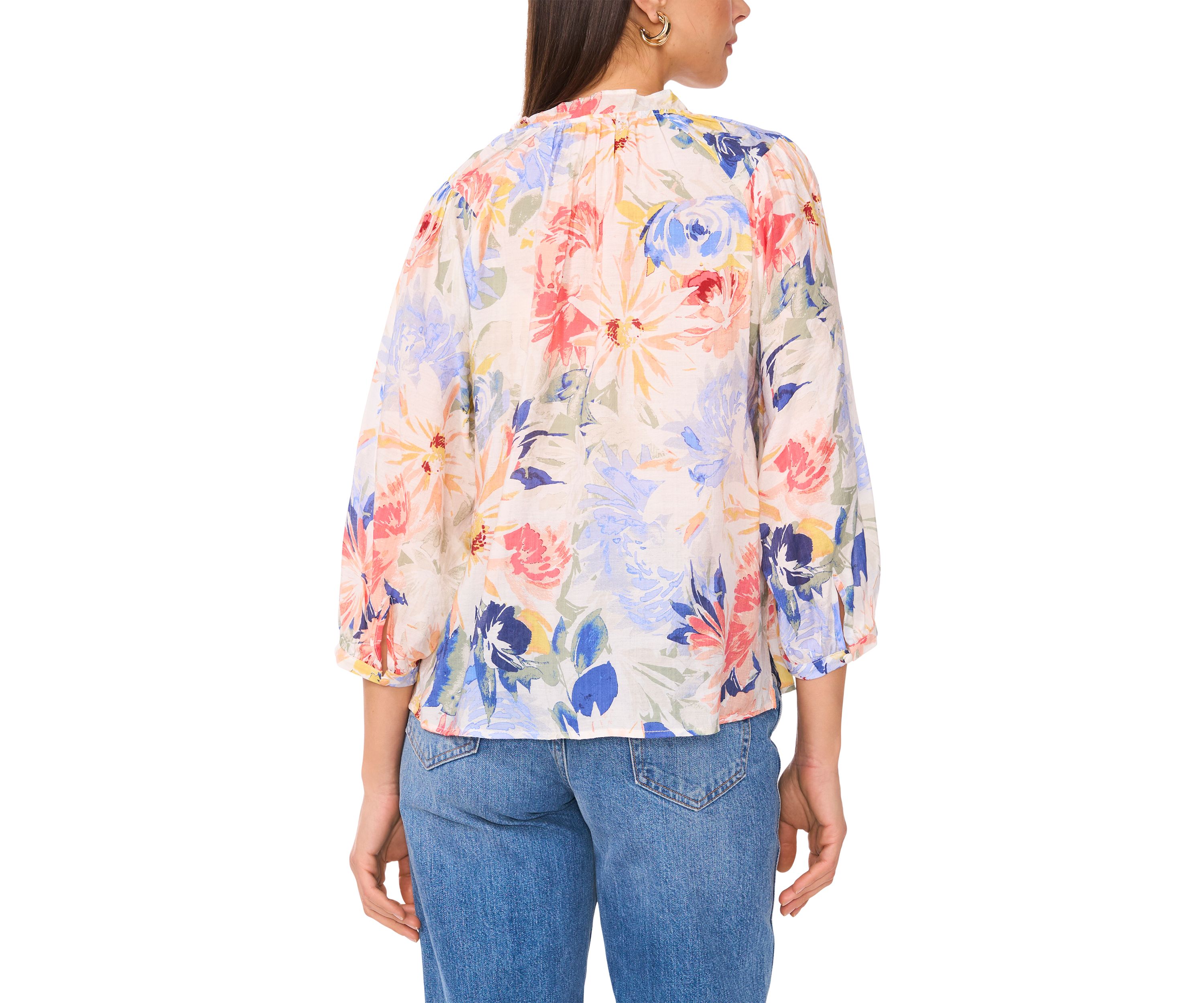 Womens Floral Printed Split Neck Blouse