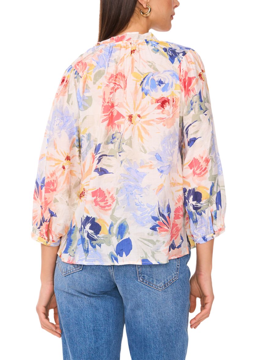 Womens Floral Printed Split Neck Blouse
