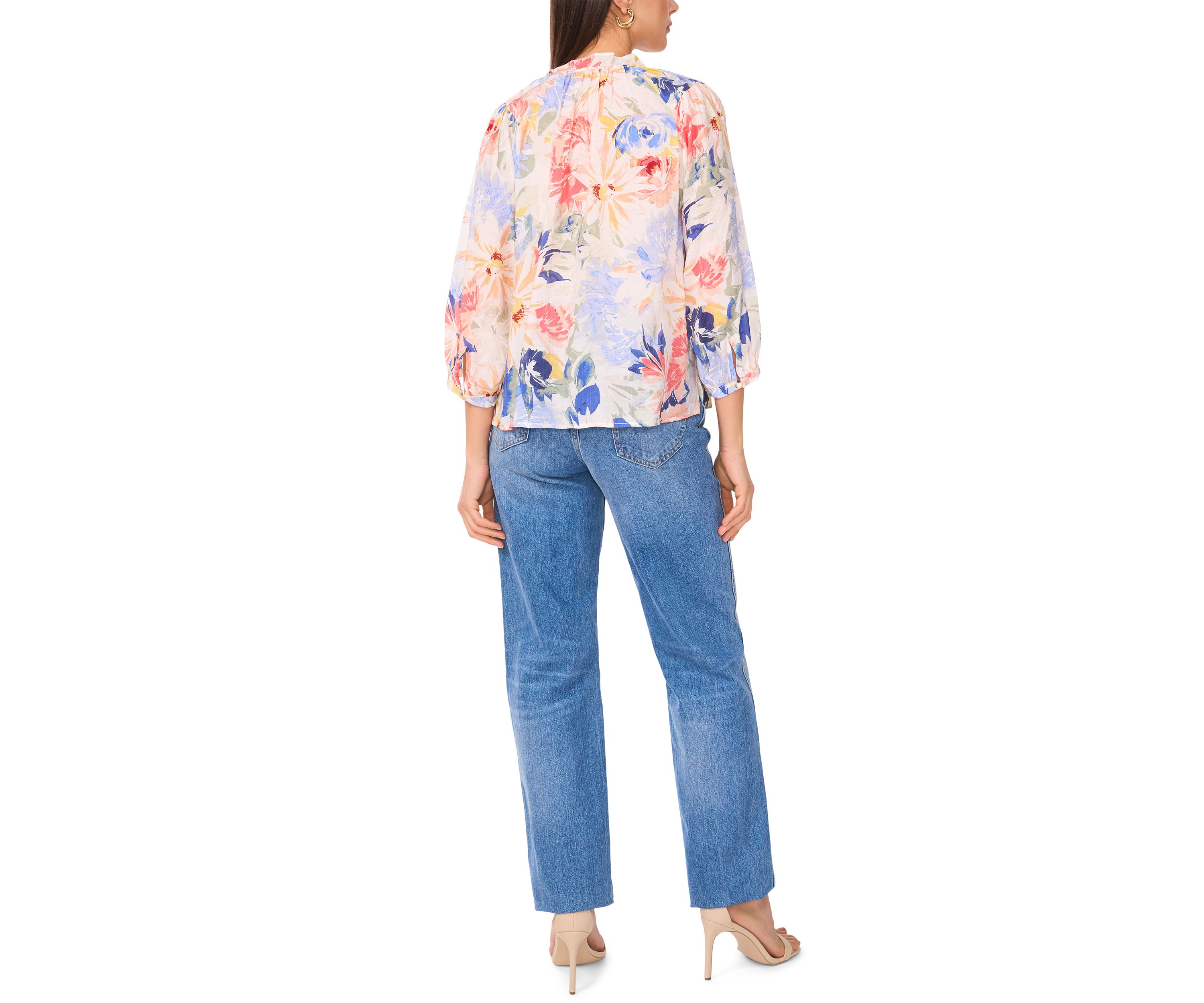 Womens Floral Printed Split Neck Blouse