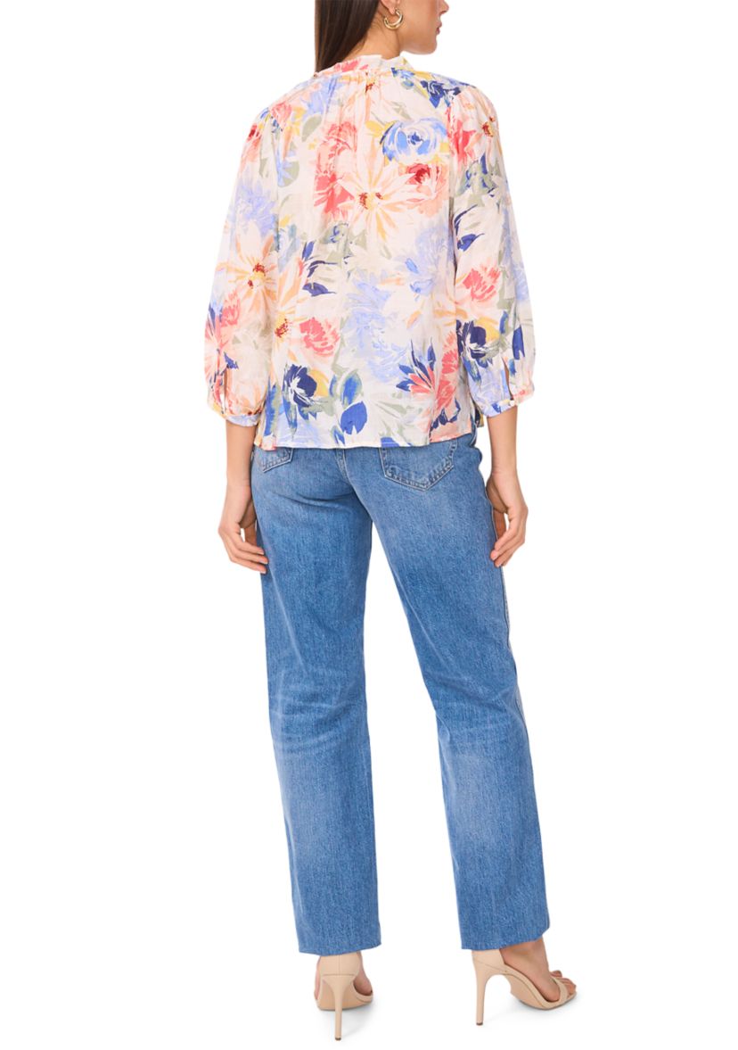 Womens Floral Printed Split Neck Blouse