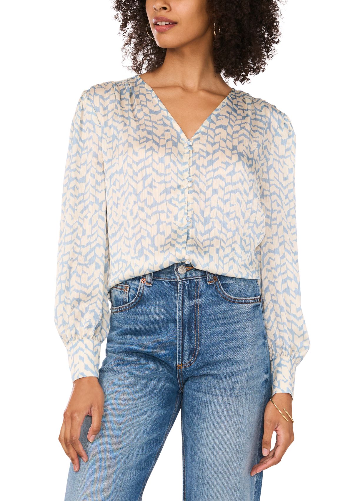 Womens Chevron Printed V-Neck Blouse