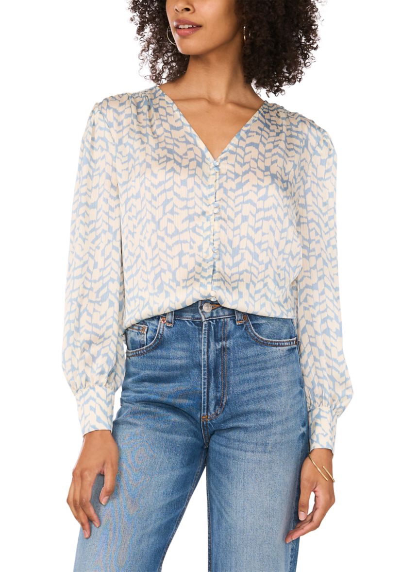 Womens Chevron Printed V-Neck Blouse