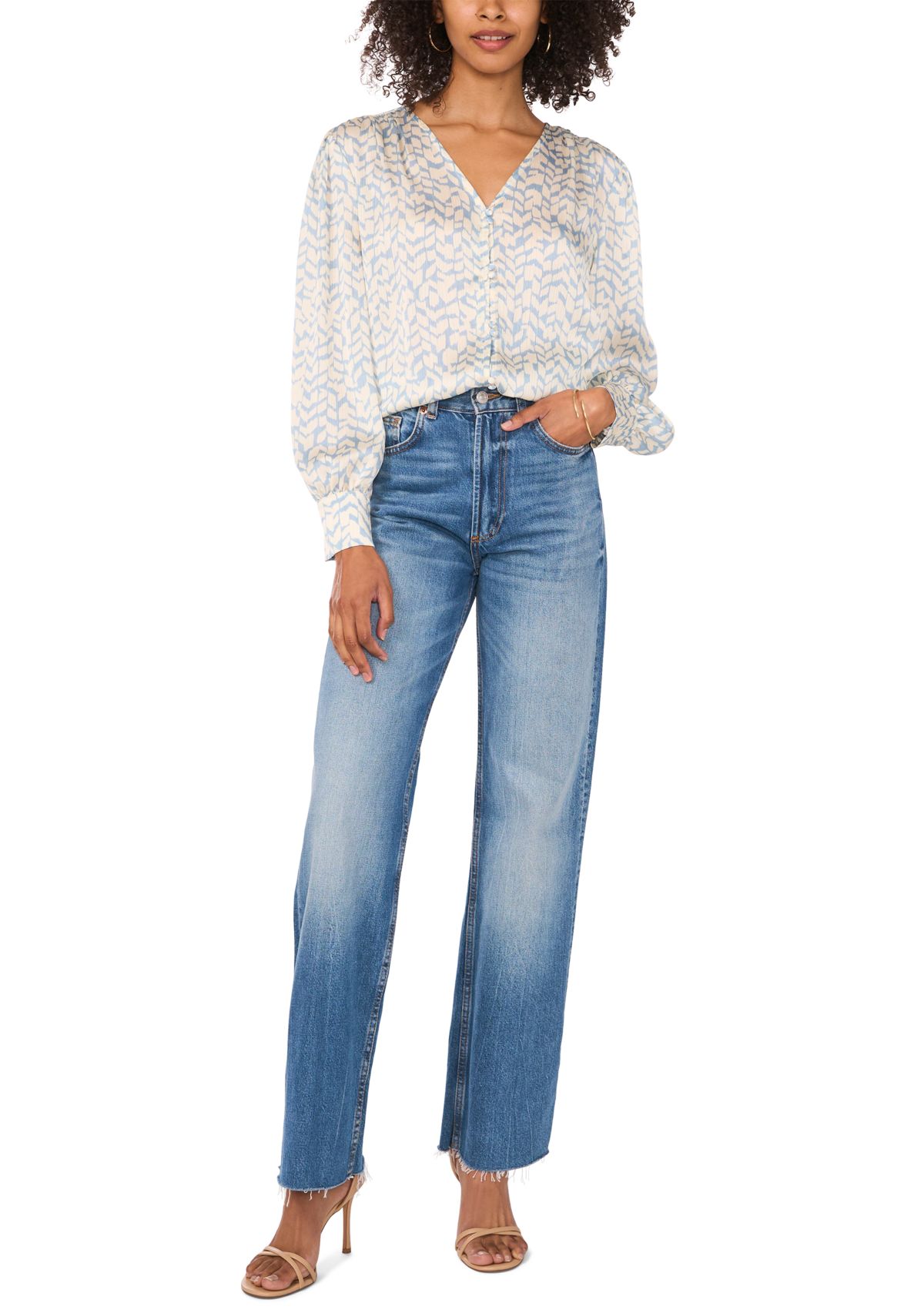 Womens Chevron Printed V-Neck Blouse