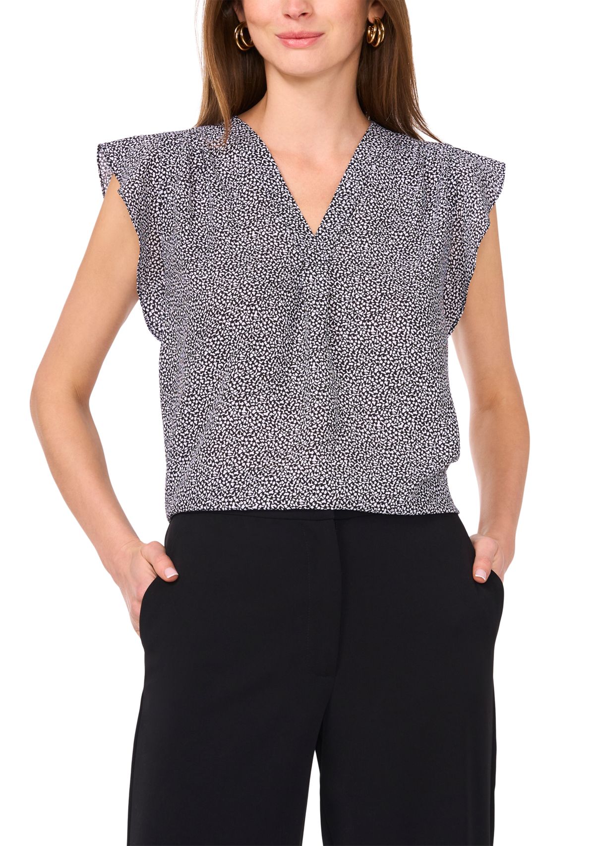 Womens Flutter Sleeve Printed Blouse