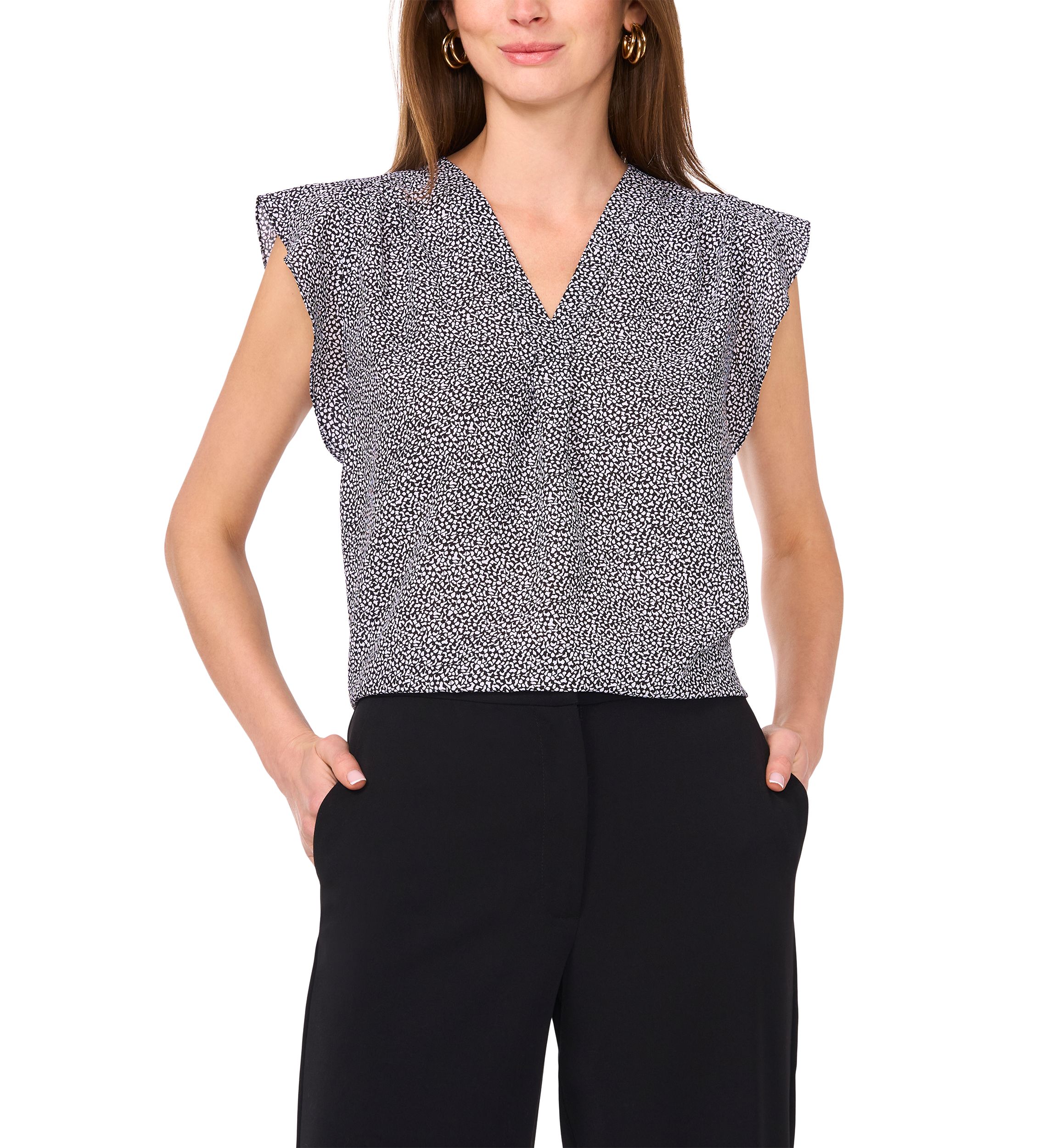 Womens Flutter Sleeve Printed Blouse