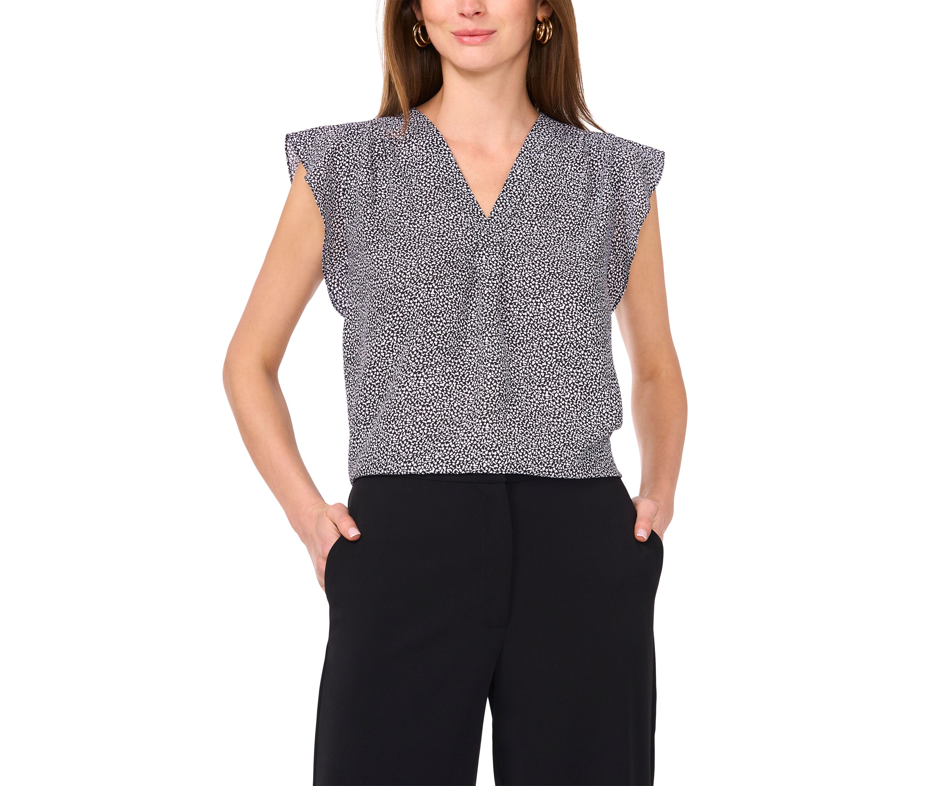 Womens Flutter Sleeve Printed Blouse