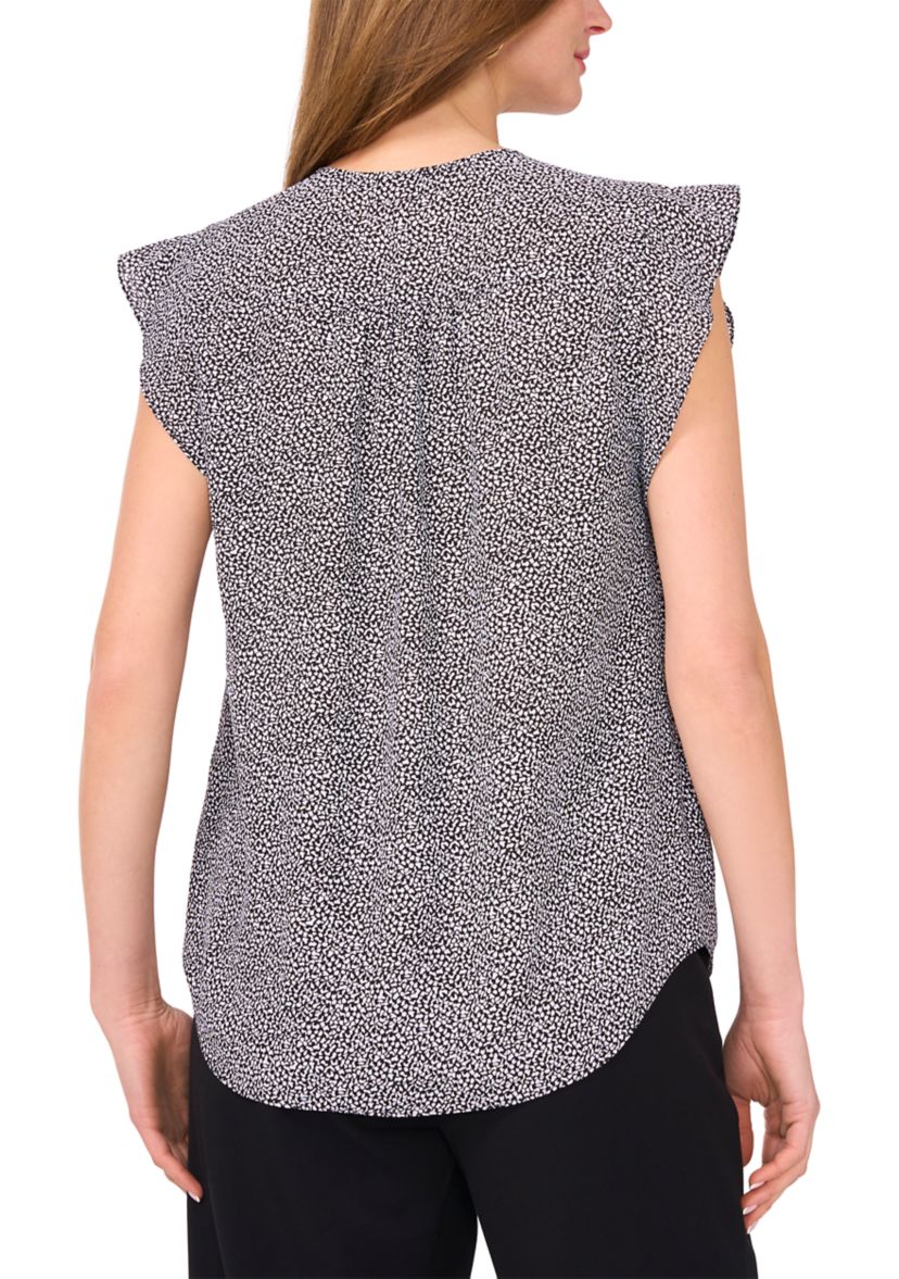Womens Flutter Sleeve Printed Blouse