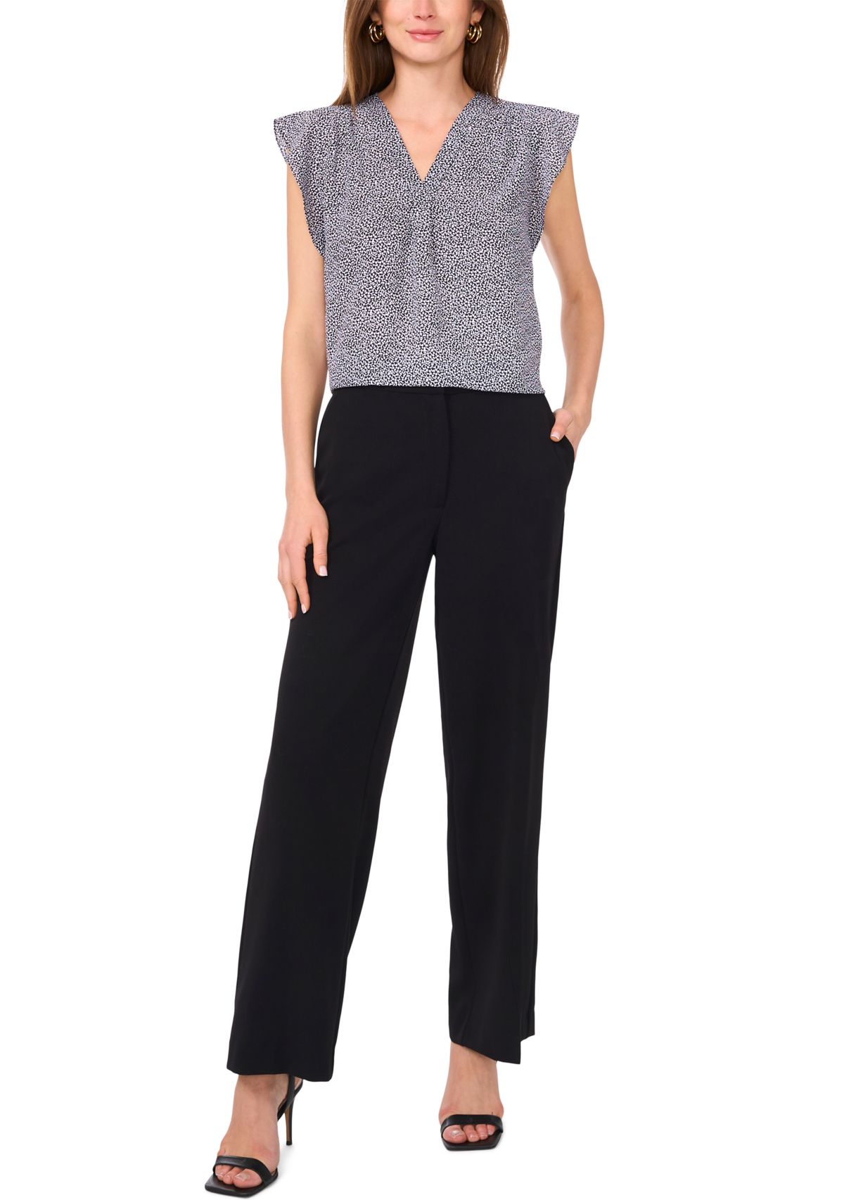 Womens Flutter Sleeve Printed Blouse