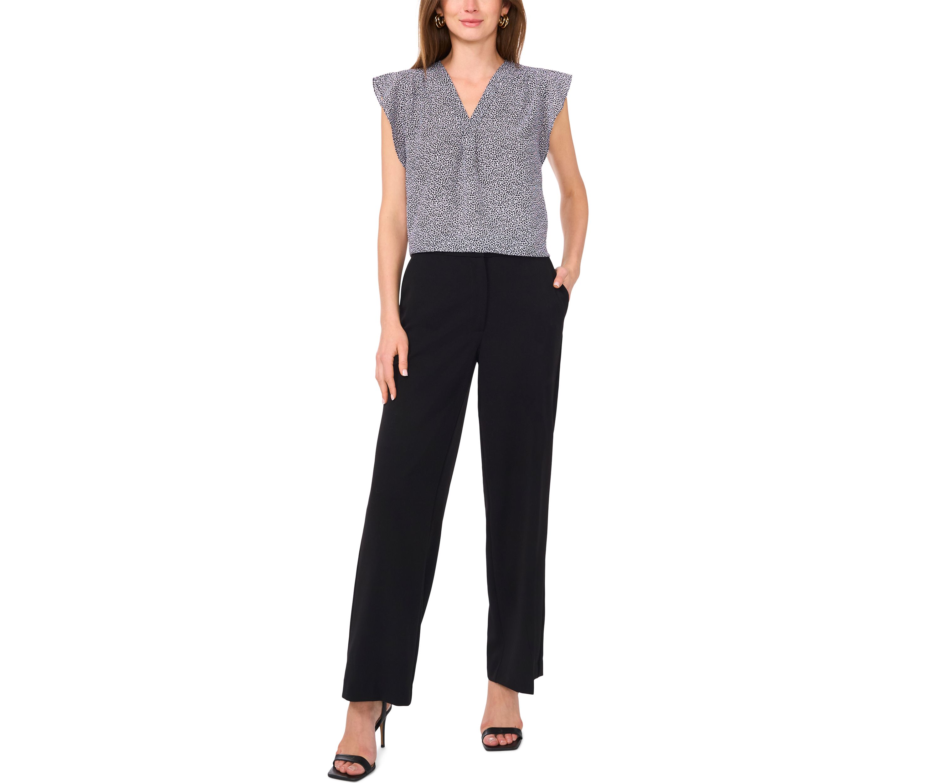 Womens Flutter Sleeve Printed Blouse
