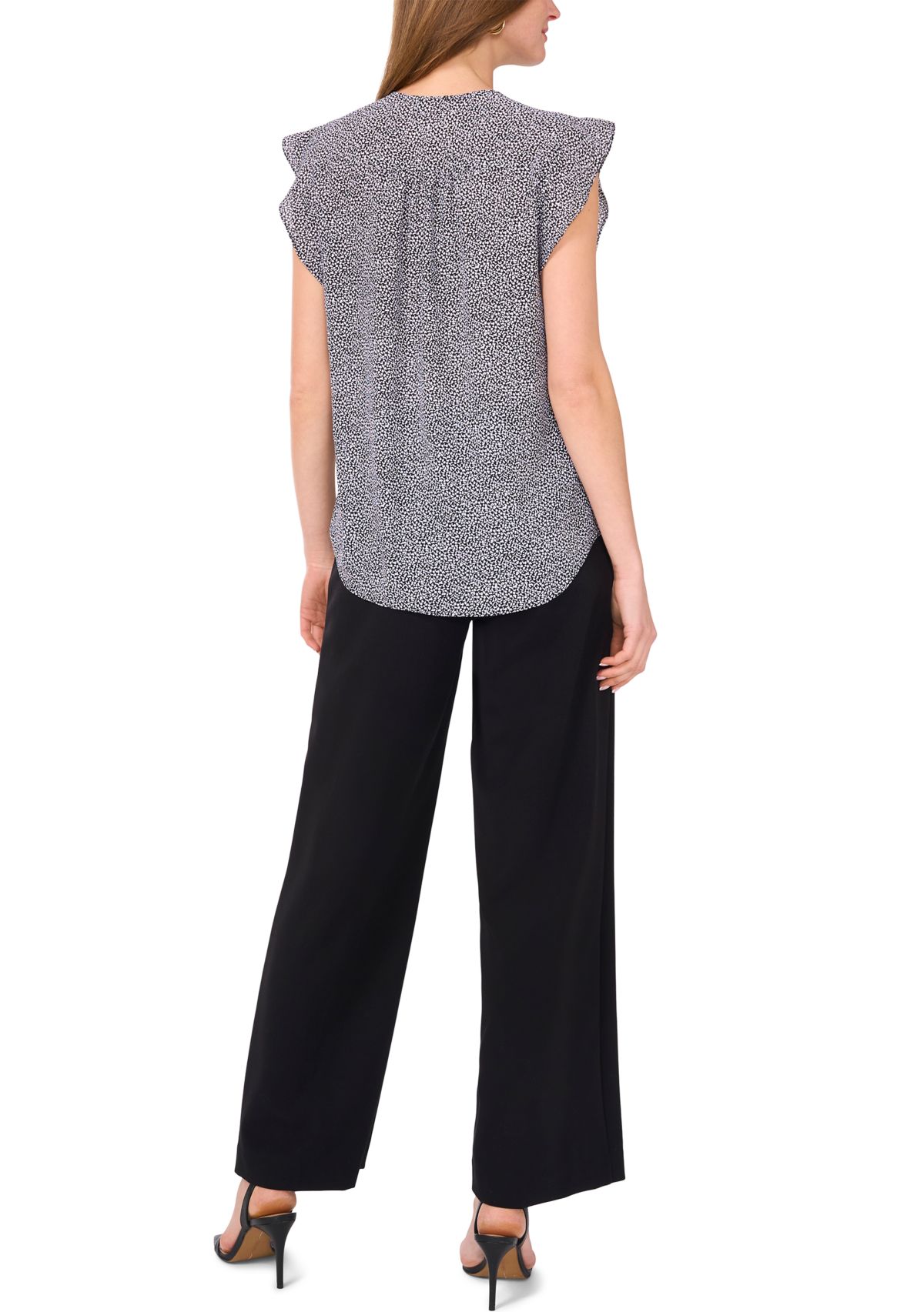 Womens Flutter Sleeve Printed Blouse