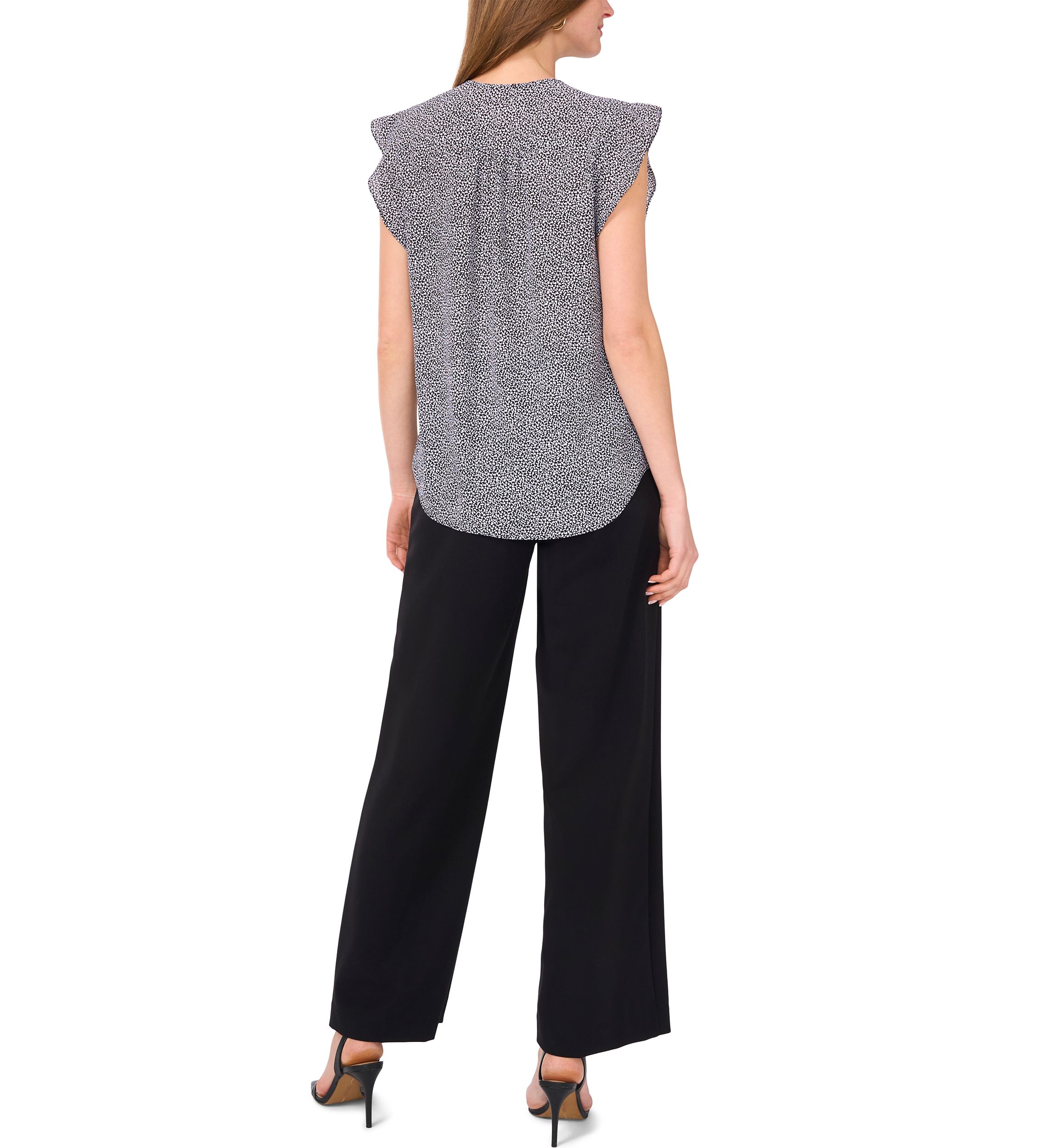 Womens Flutter Sleeve Printed Blouse
