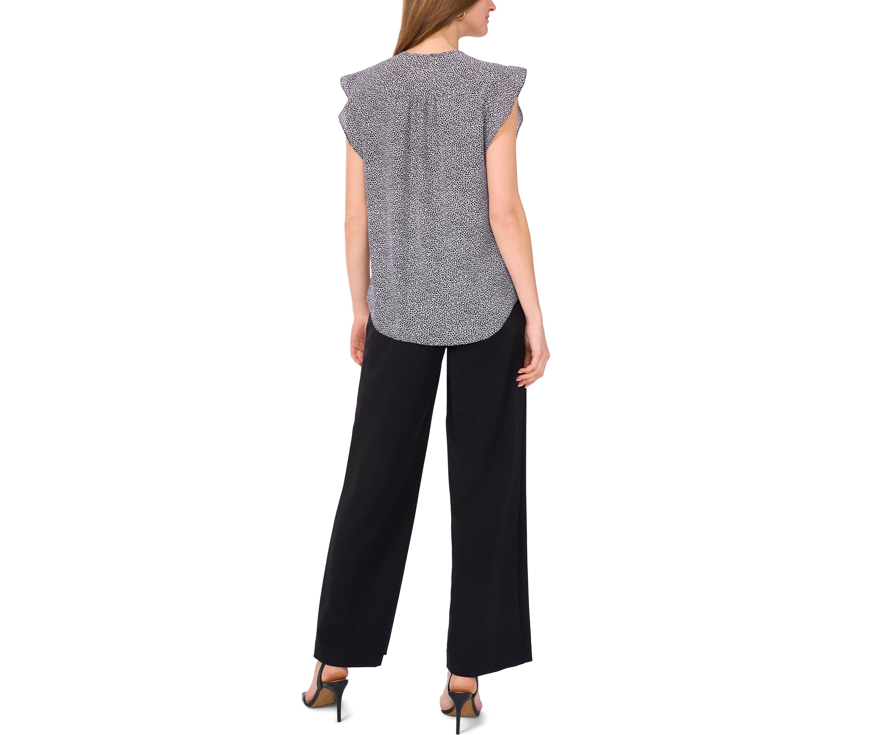 Womens Flutter Sleeve Printed Blouse