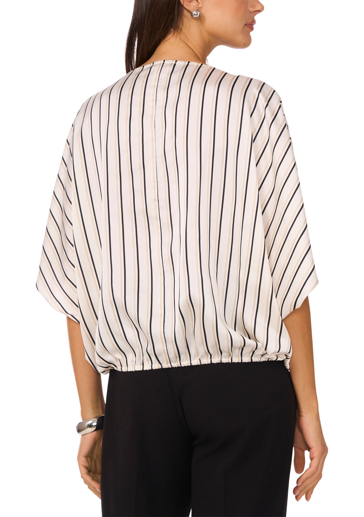 Womens 3/4 Sleeve Stripe Tuck Front Blouse