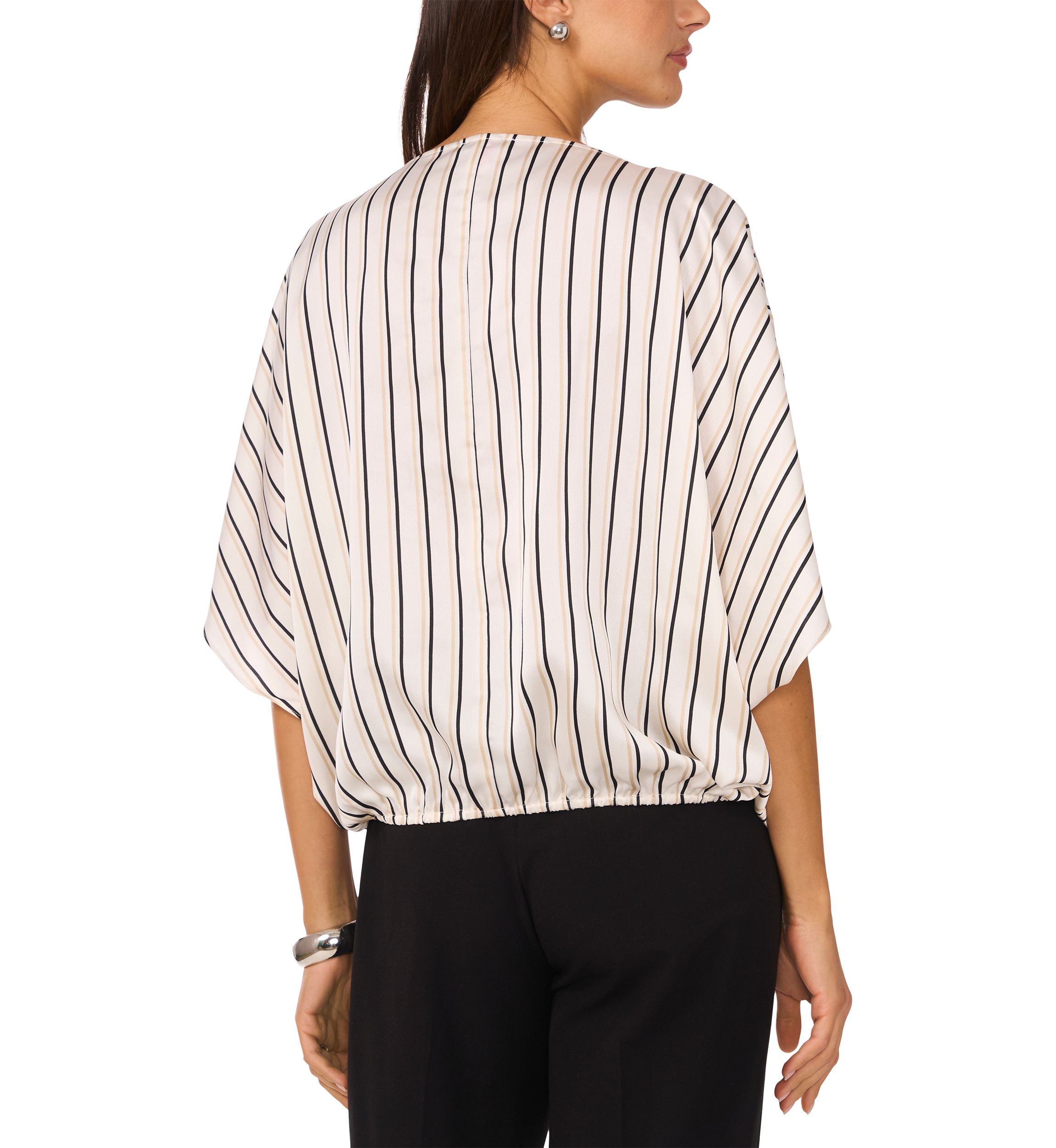 Womens 3/4 Sleeve Stripe Tuck Front Blouse