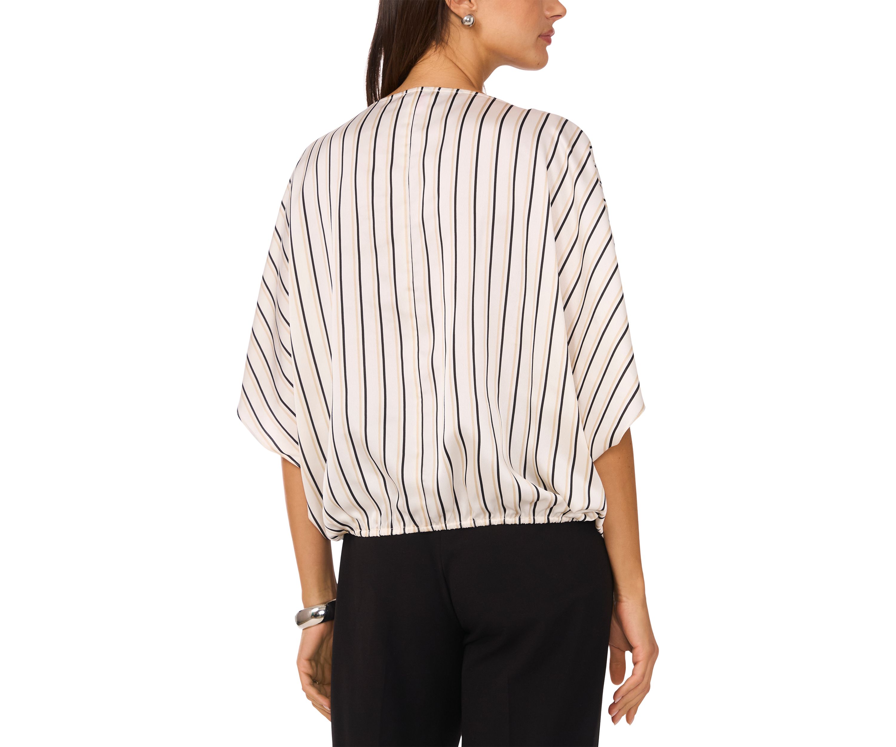 Womens 3/4 Sleeve Stripe Tuck Front Blouse